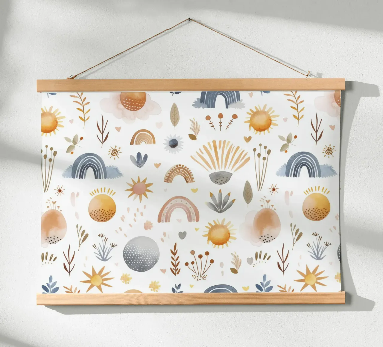 Stampa acquerellata Boho Sun & Rainbow - Arte per la cameretta, camera dei bambini poster da ClubArt