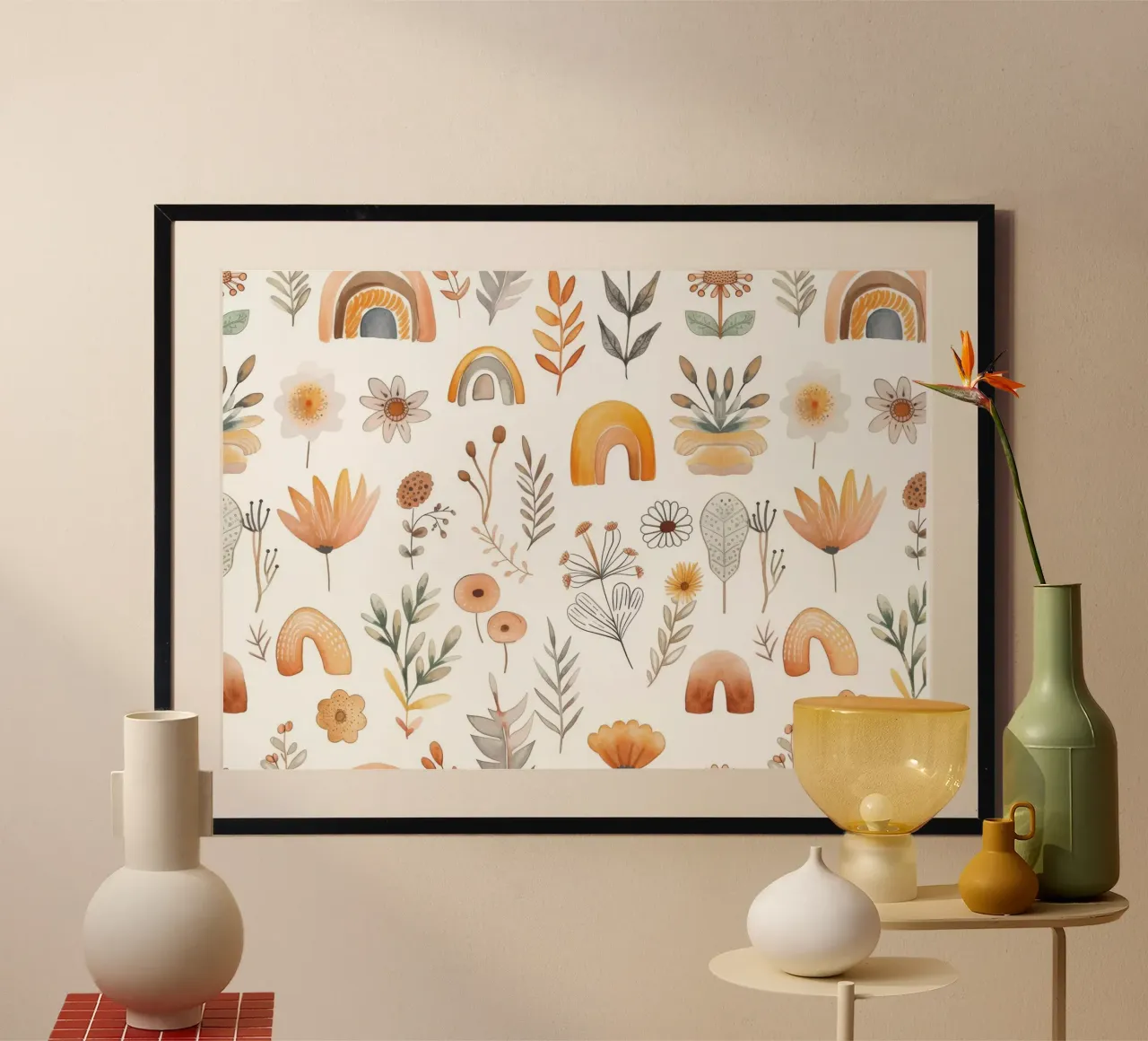 Stampa floreale e arcobaleno in stile bohémien - Arte murale per camerette, bambini poster da ClubArt