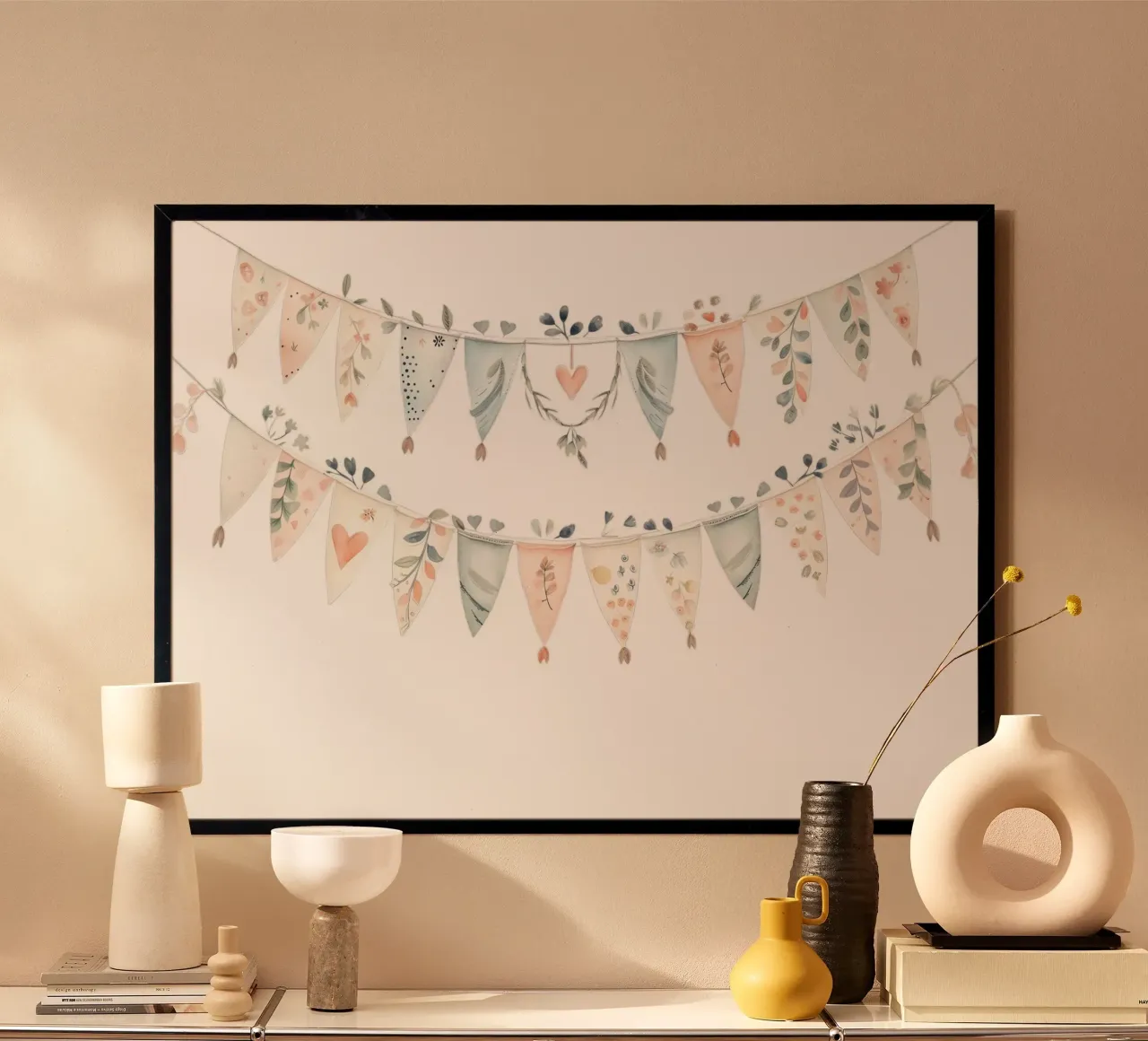 Boho Bunting Garland Acquerello - Decorazioni per l'asilo nido, celebrazione poster con telaio in legno da ClubArt