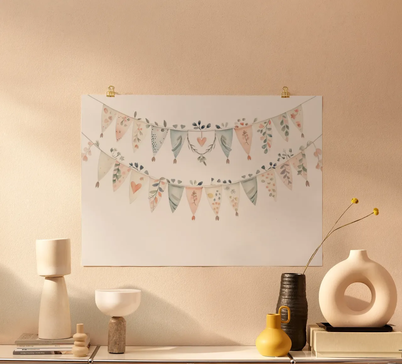 Boho Bunting Garland Acquerello - Decorazioni per l'asilo nido, celebrazione poster con telaio in legno da ClubArt