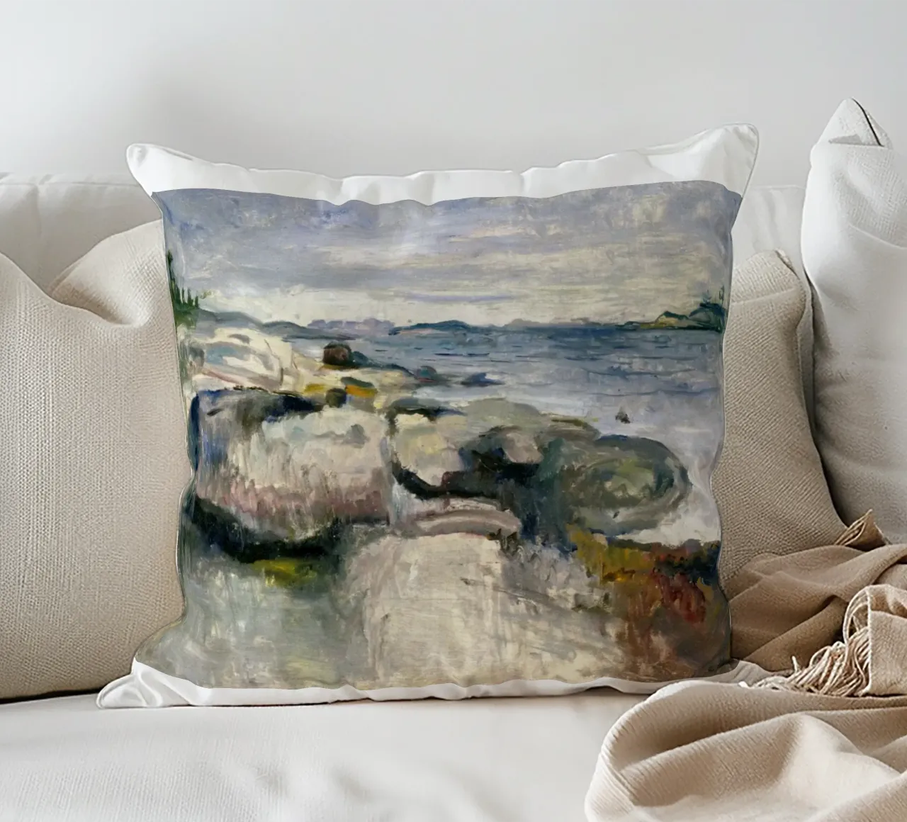 beach rocks decorative cushion by cupcup art