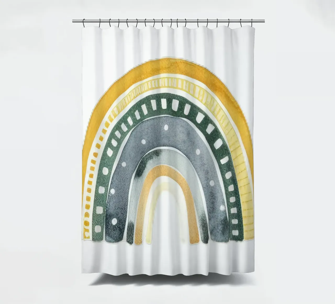 Earthy Boho Rainbow Art - Décoration de chambre d'enfant jaune moutarde et vert rideau de douche de ClubArt