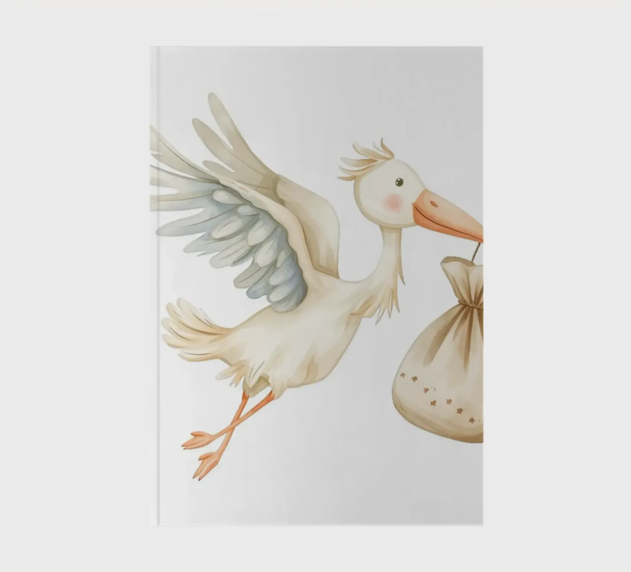 Baby Stork Watercolor Print - Nursery Art, Baby Shower Gift notebook by ClubArt