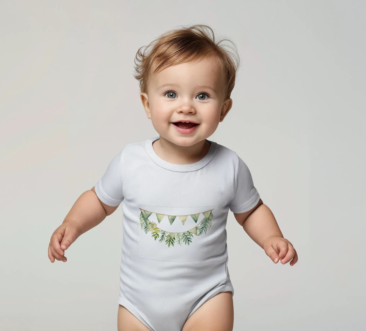 Greenery Bunting Girlande Aquarell - Boho Kinderzimmer, Tropisch Kurzarm Babybody von ClubArt