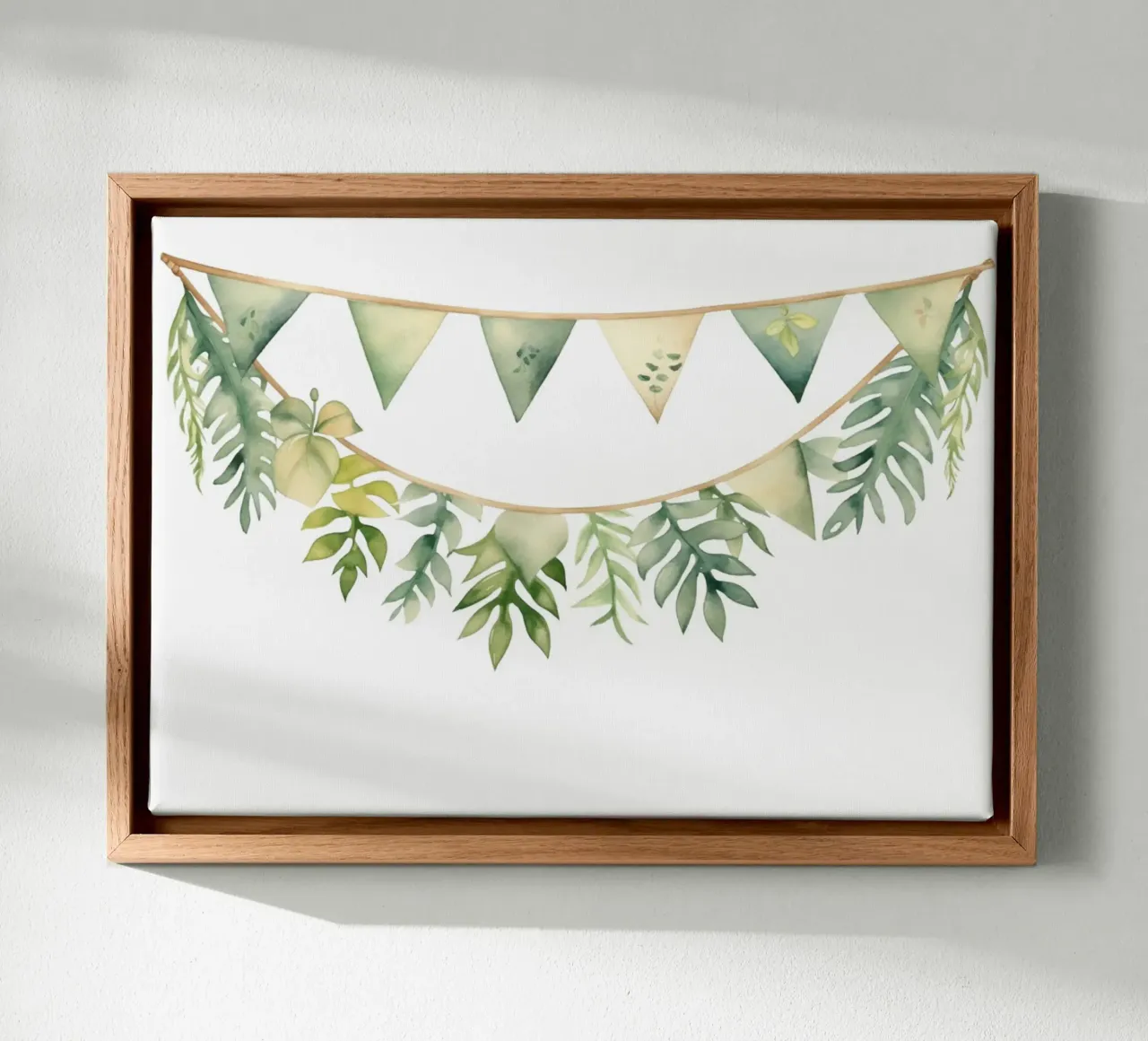 Greenery Bunting Garland Watercolor - Boho Nursery, Tropical canvas with Floater frame by ClubArt