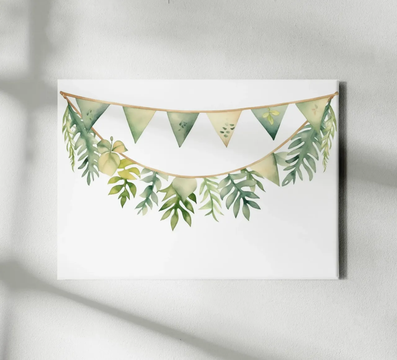 Greenery Bunting Garland Watercolor - Boho Nursery, Tropical canvas with Floater frame by ClubArt