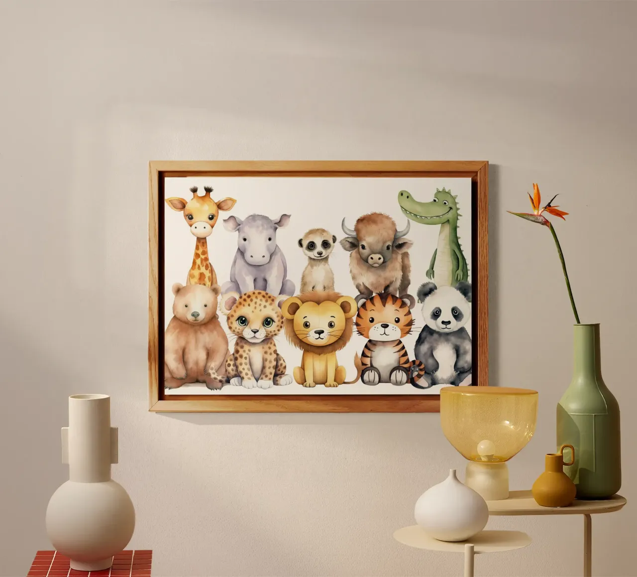 Set di acquerelli di animali safari di grandi dimensioni - Arte per l'asilo nido, giungla alluminio dibond da ClubArt