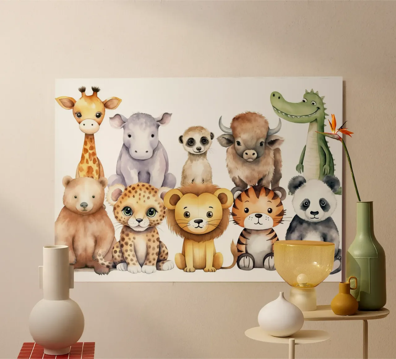 Set di acquerelli di animali safari di grandi dimensioni - Arte per l'asilo nido, giungla alluminio dibond da ClubArt