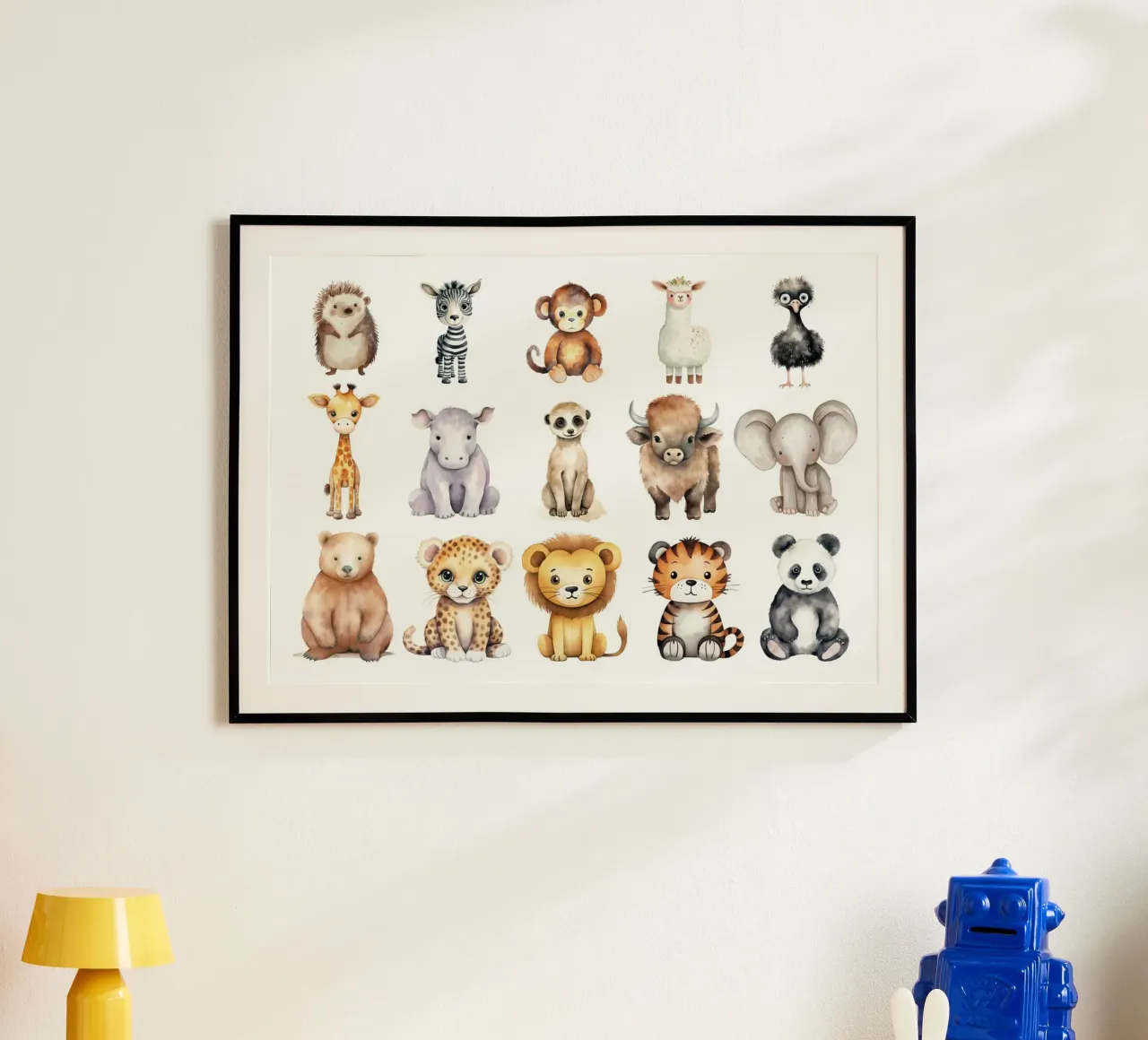 Enorme Safari y Bosque Animales Acuarela Set - Nursery Art poster con marco de madera de ClubArt