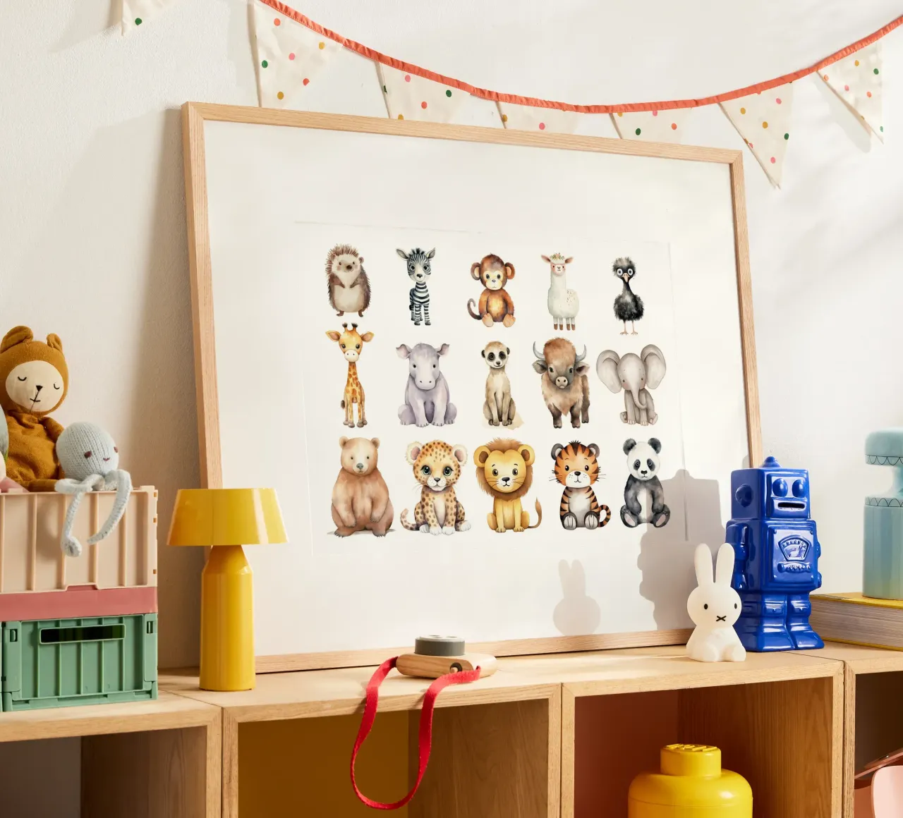Enorme Safari y Bosque Animales Acuarela Set - Nursery Art poster con marco de madera de ClubArt