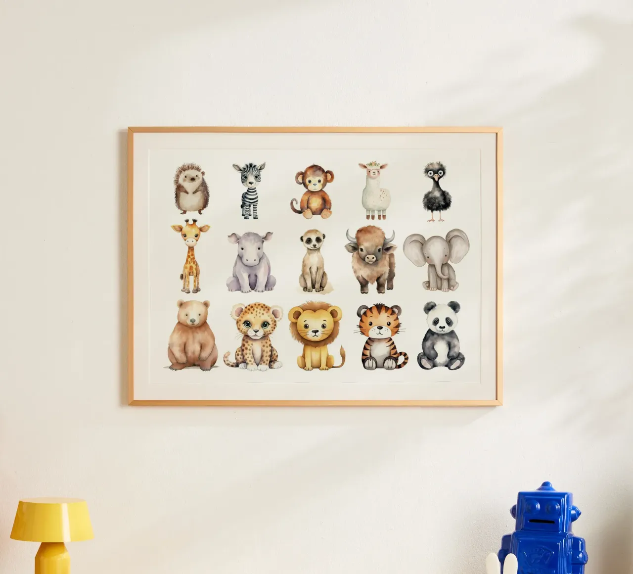 Enorme Safari y Bosque Animales Acuarela Set - Nursery Art poster con marco de madera de ClubArt