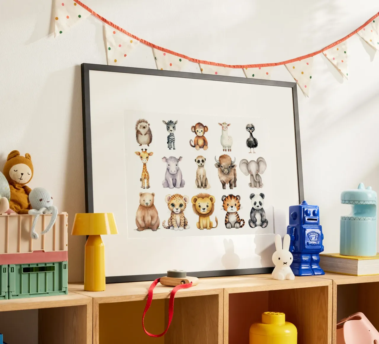 Enorme Safari y Bosque Animales Acuarela Set - Nursery Art poster con marco de madera de ClubArt