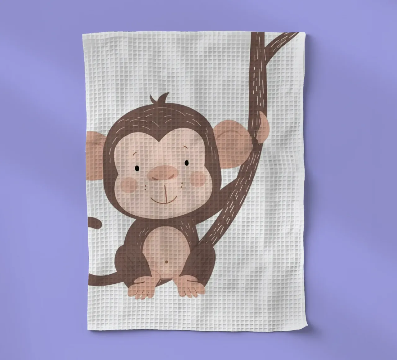 Monkey on Branch Art Print - Décoration de chambre d'enfant, Jungle Play torchon de ClubArt