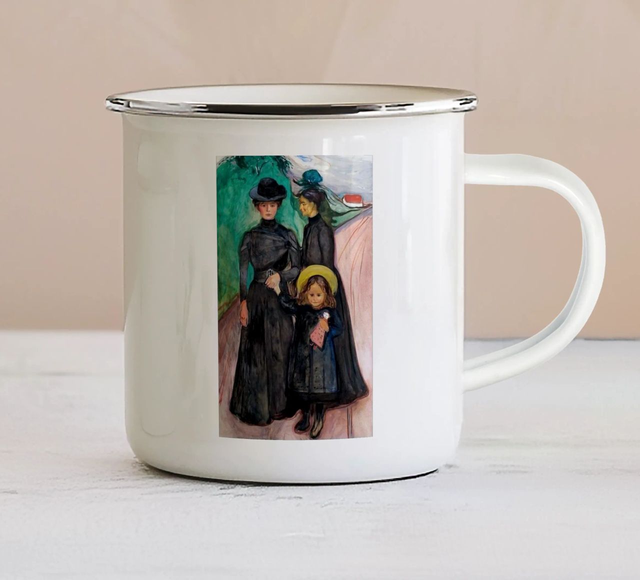 tre donne che camminano tazza in smalto da cupcup art