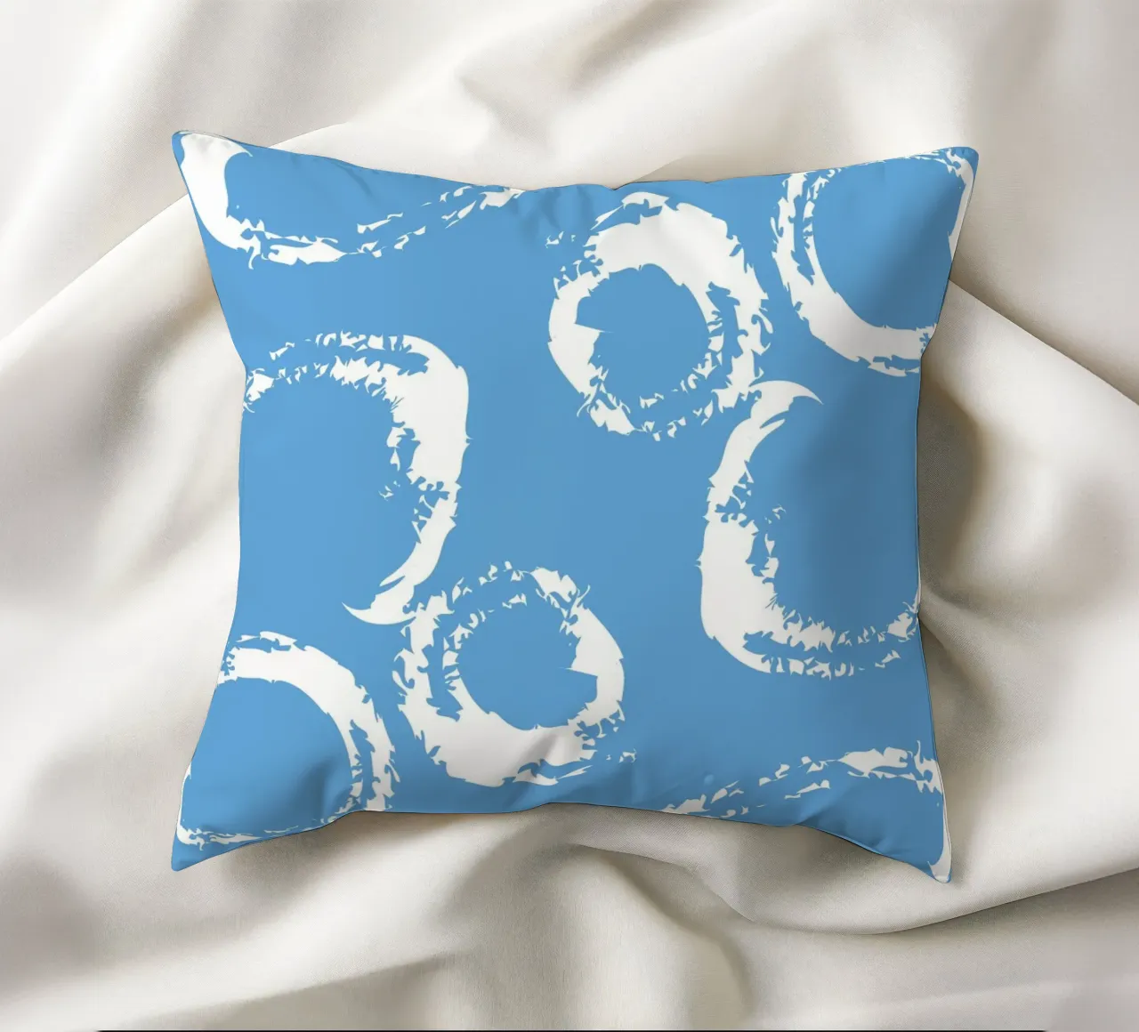 Abstract Blue Circles Print - Modern Minimalist, Coastal Vib decorative cushion by ClubArt