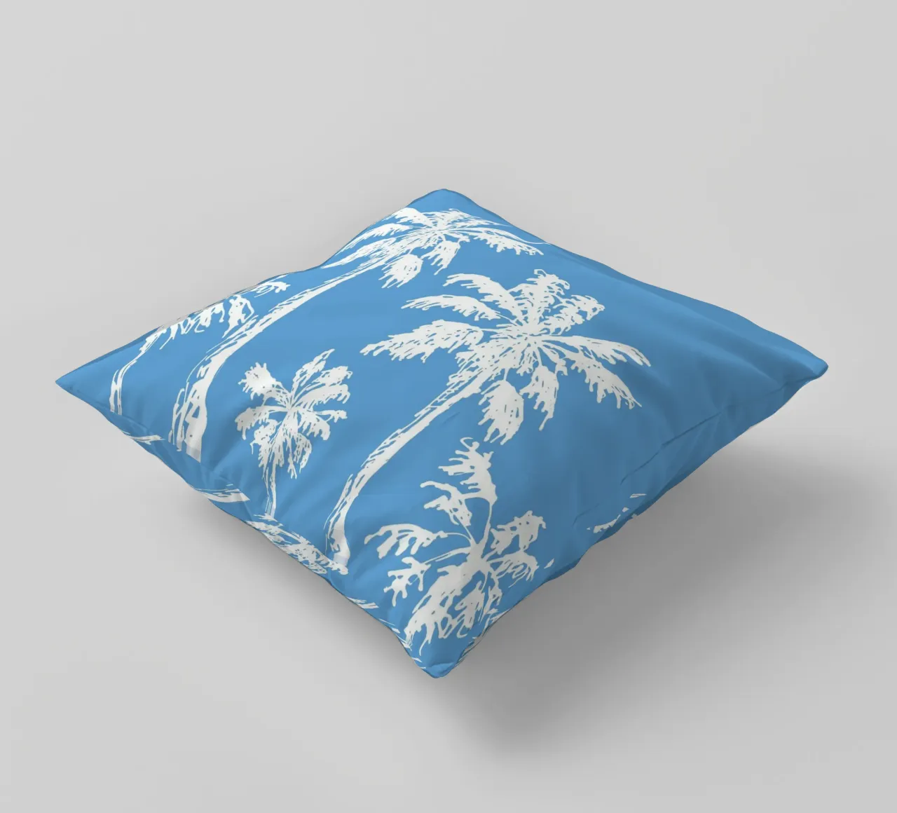 Impression de palmiers - Décoration côtière, vibrations estivales, esthétique bleue coussin de ClubArt