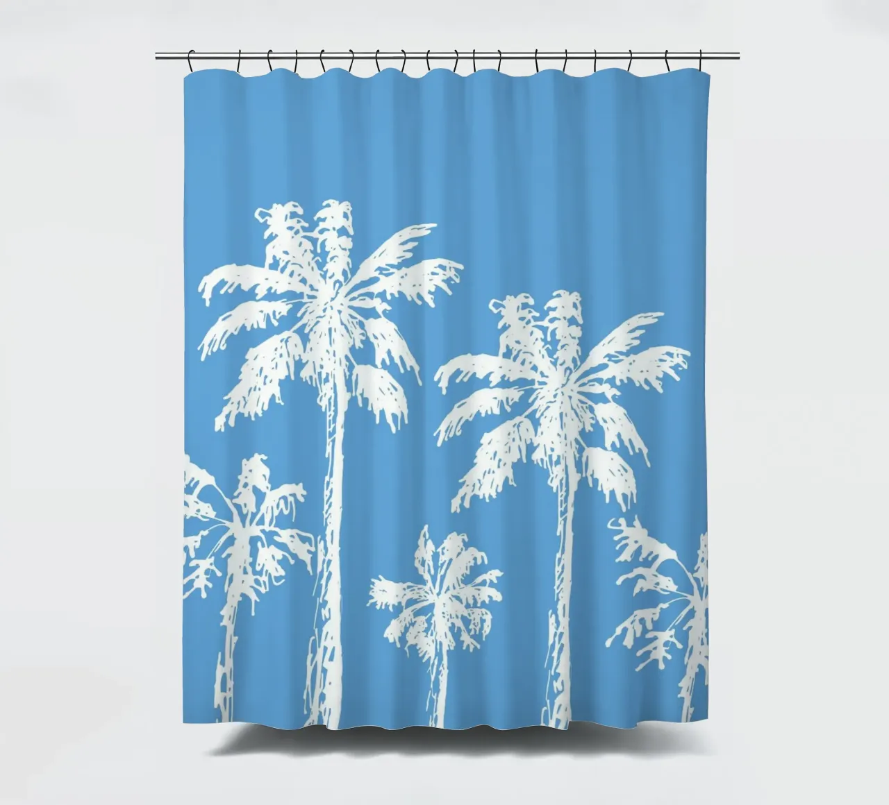 Palm Trees Print - Coastal Decor, Summer Vibes, Blue Aesthet shower curtain by ClubArt