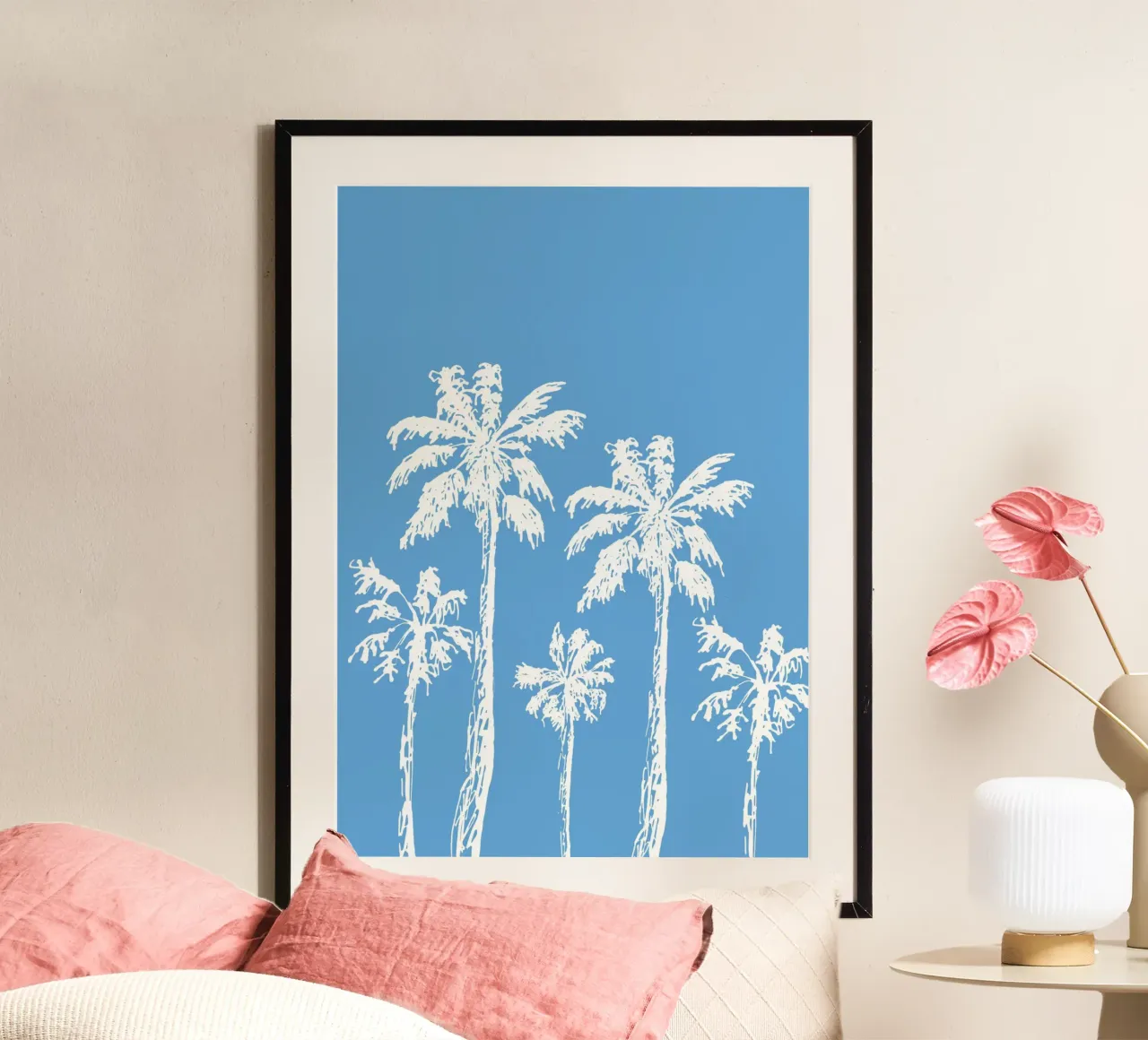 Palm Trees Print - Küstendekoration, Sommerstimmung, blaue Ästhetik Hahnemühle von ClubArt