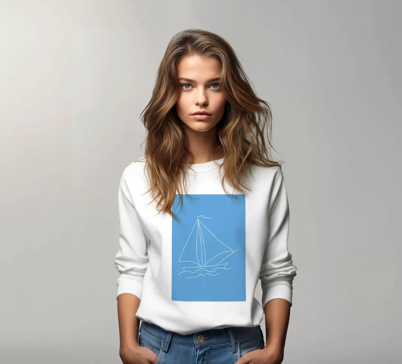 Minimalist Sailboat Line Art Print - Coastal, Ocean Blue Dec sweatshirt by ClubArt
