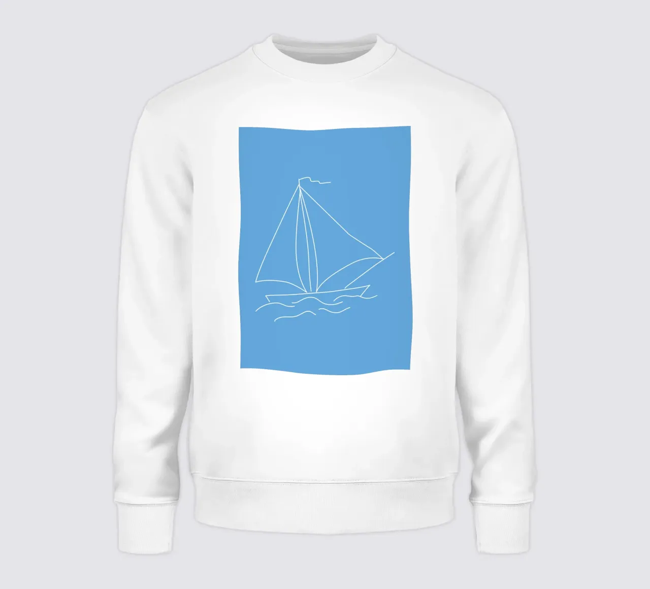 Minimalist Sailboat Line Art Print - Coastal, Ocean Blue Dec sweatshirt by ClubArt