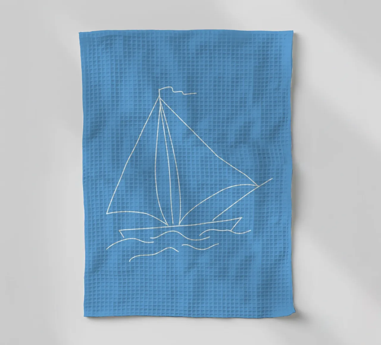 Minimalist Sailboat Line Art Print - Coastal, Ocean Blue Dec tea towel by ClubArt