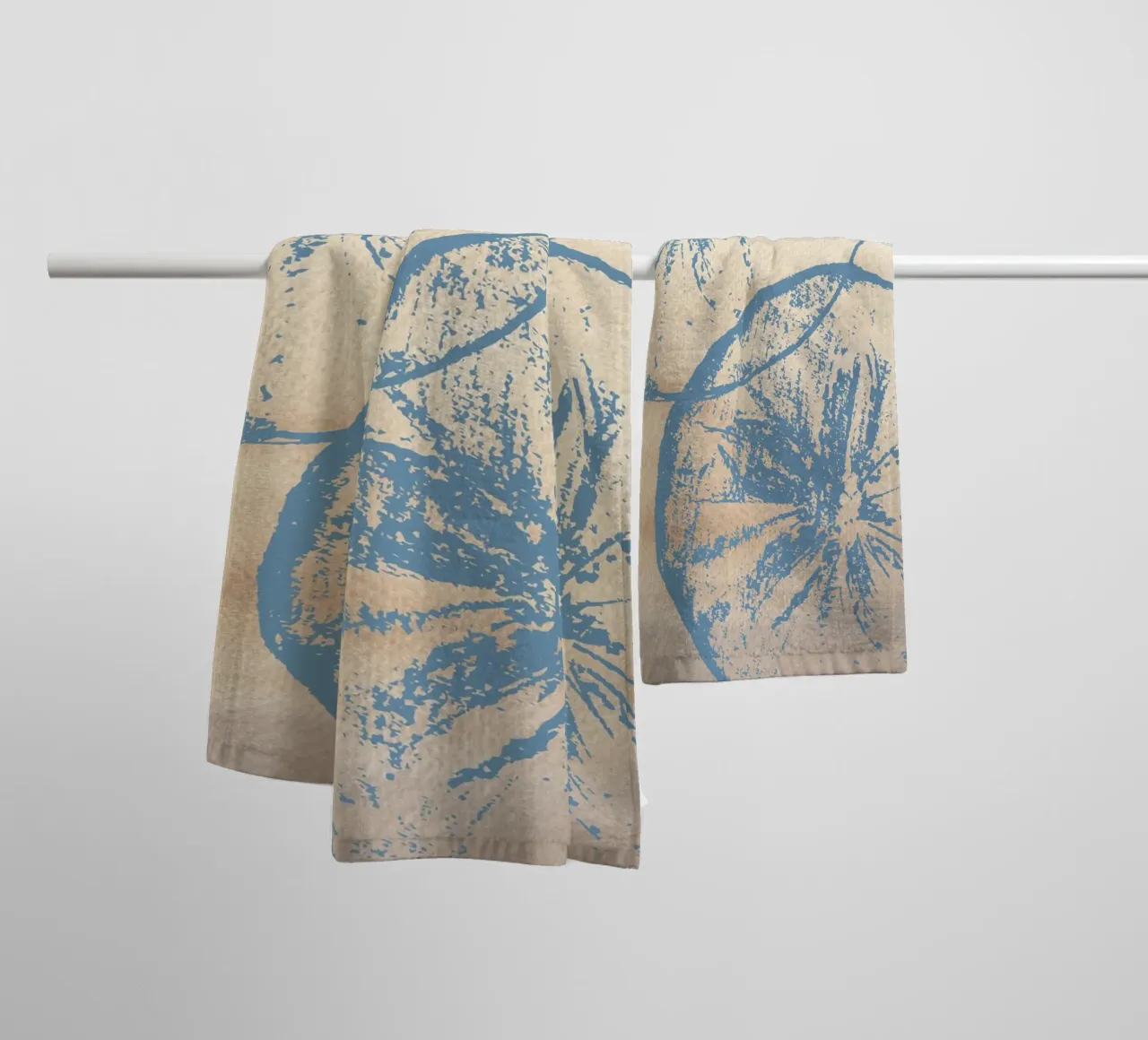 Abstract Citrus Slice Print - Blue & Beige, Modern Botanical towel by ClubArt