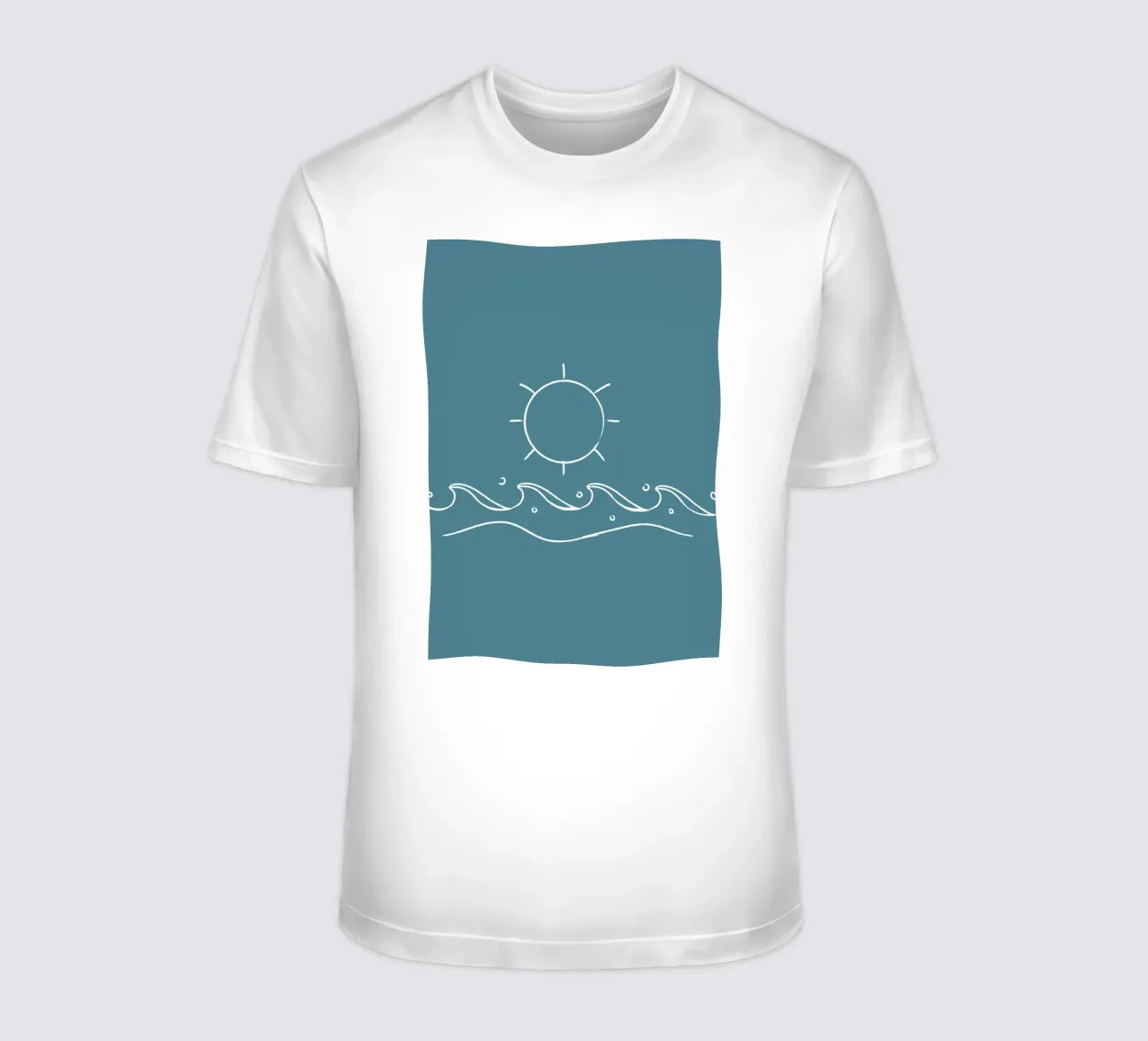 Sun & Waves Line Art Print - Coastal Minimalist, Ocean Decor t-shirt by ClubArt