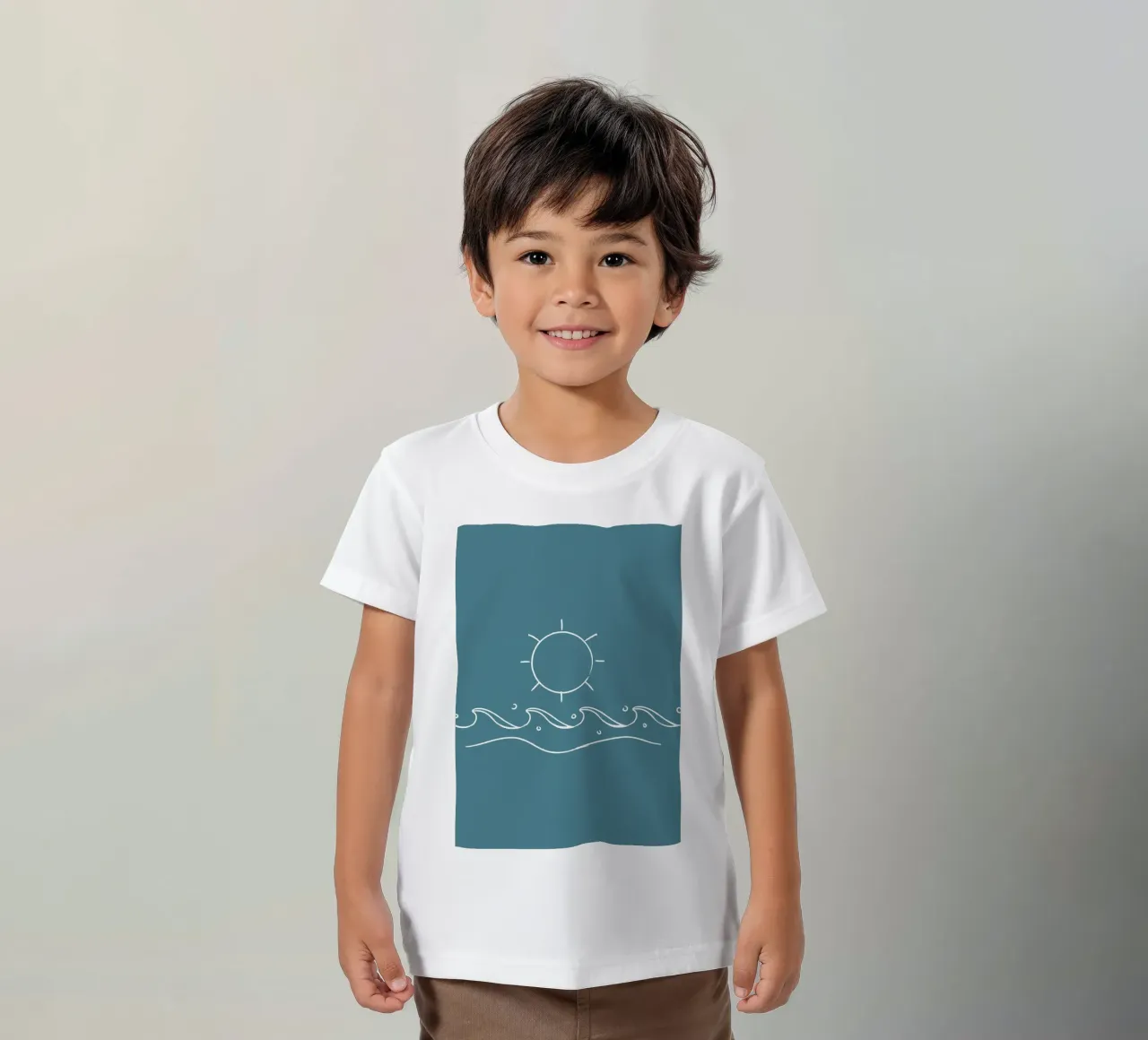 Sun & Waves Line Art Print - Coastal Minimalist, Ocean Decor kids t-shirt by ClubArt