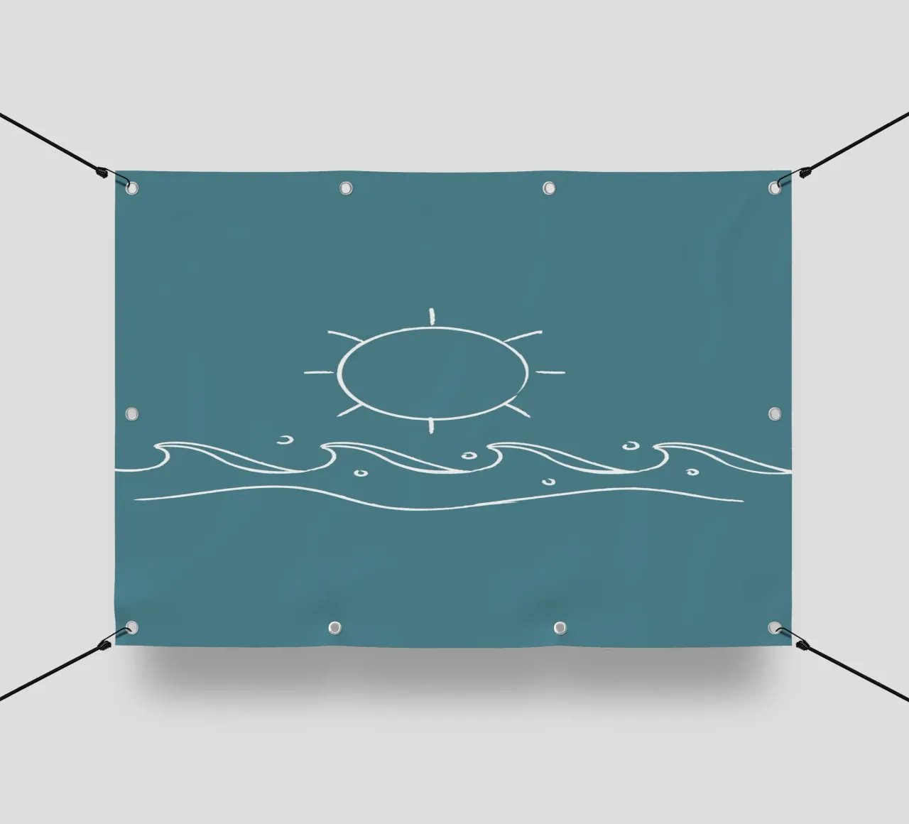 Sun & Waves Lijn Kunstdruk - Kust Minimalistisch, Oceaan Decor pvc-zeil van ClubArt