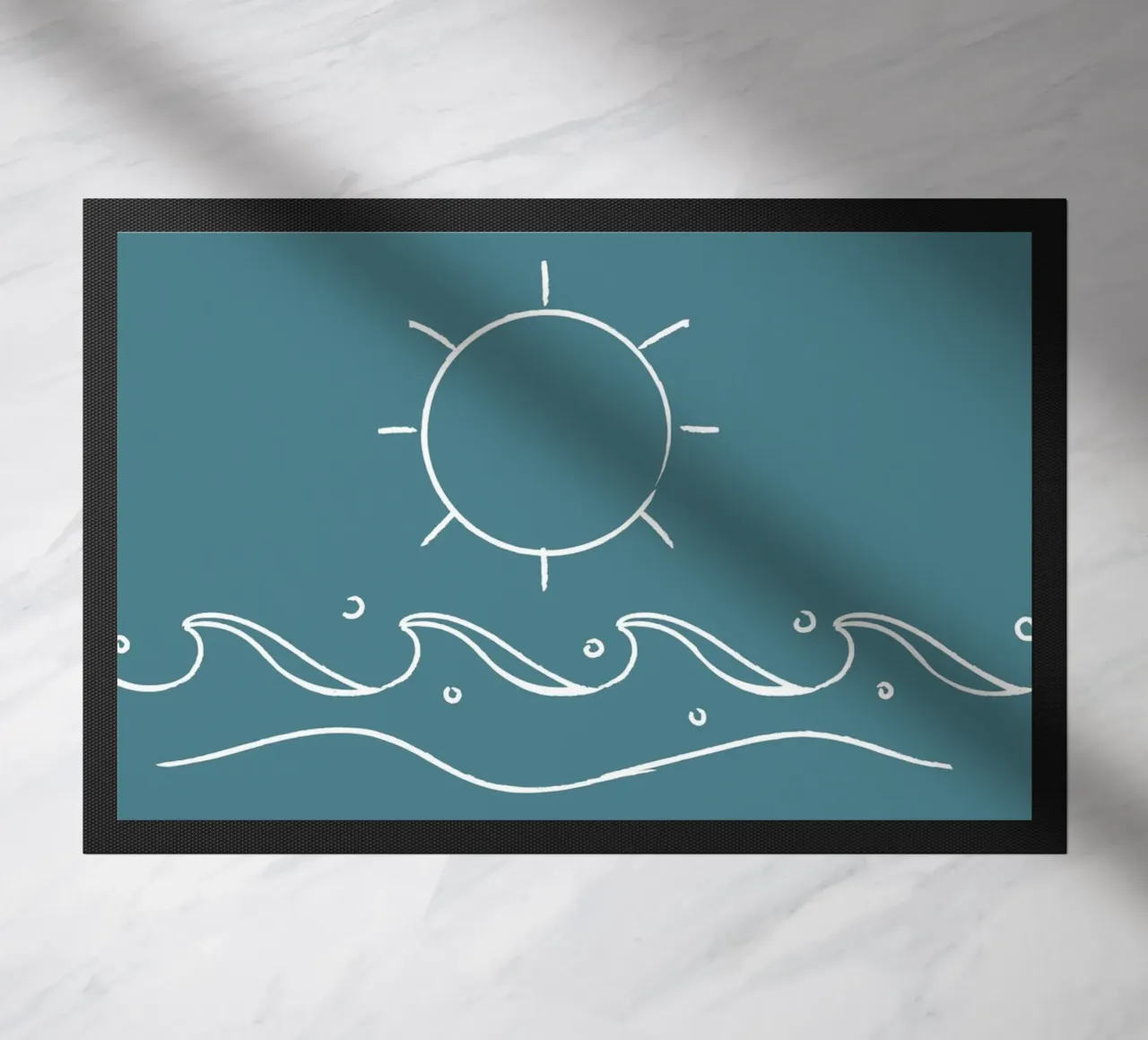 Sun & Waves Line Art Print - Coastal Minimalist, Ocean Decor doormat by ClubArt