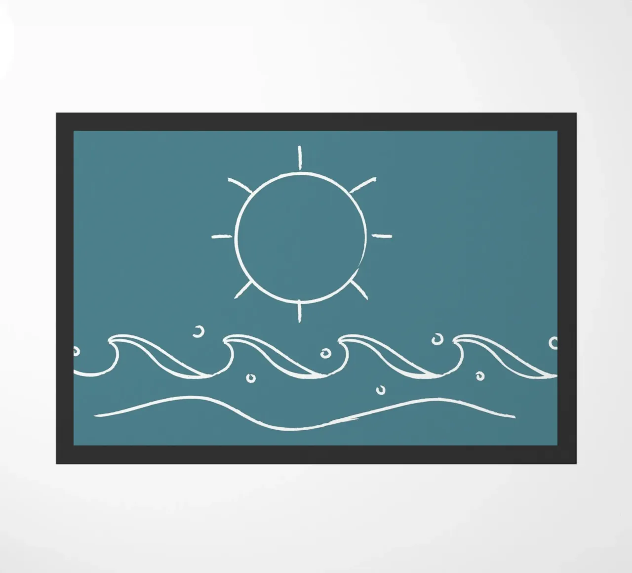 Sun & Waves Line Art Print - Coastal Minimalist, Ocean Decor doormat by ClubArt