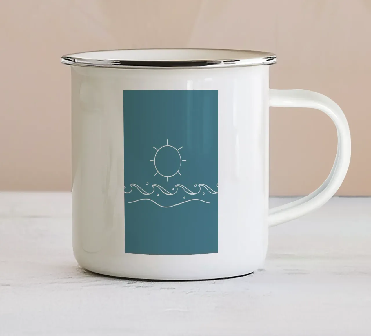 Sun & Waves Lijn Kunstdruk - Kust Minimalistisch, Oceaan Decor emaille mok van ClubArt