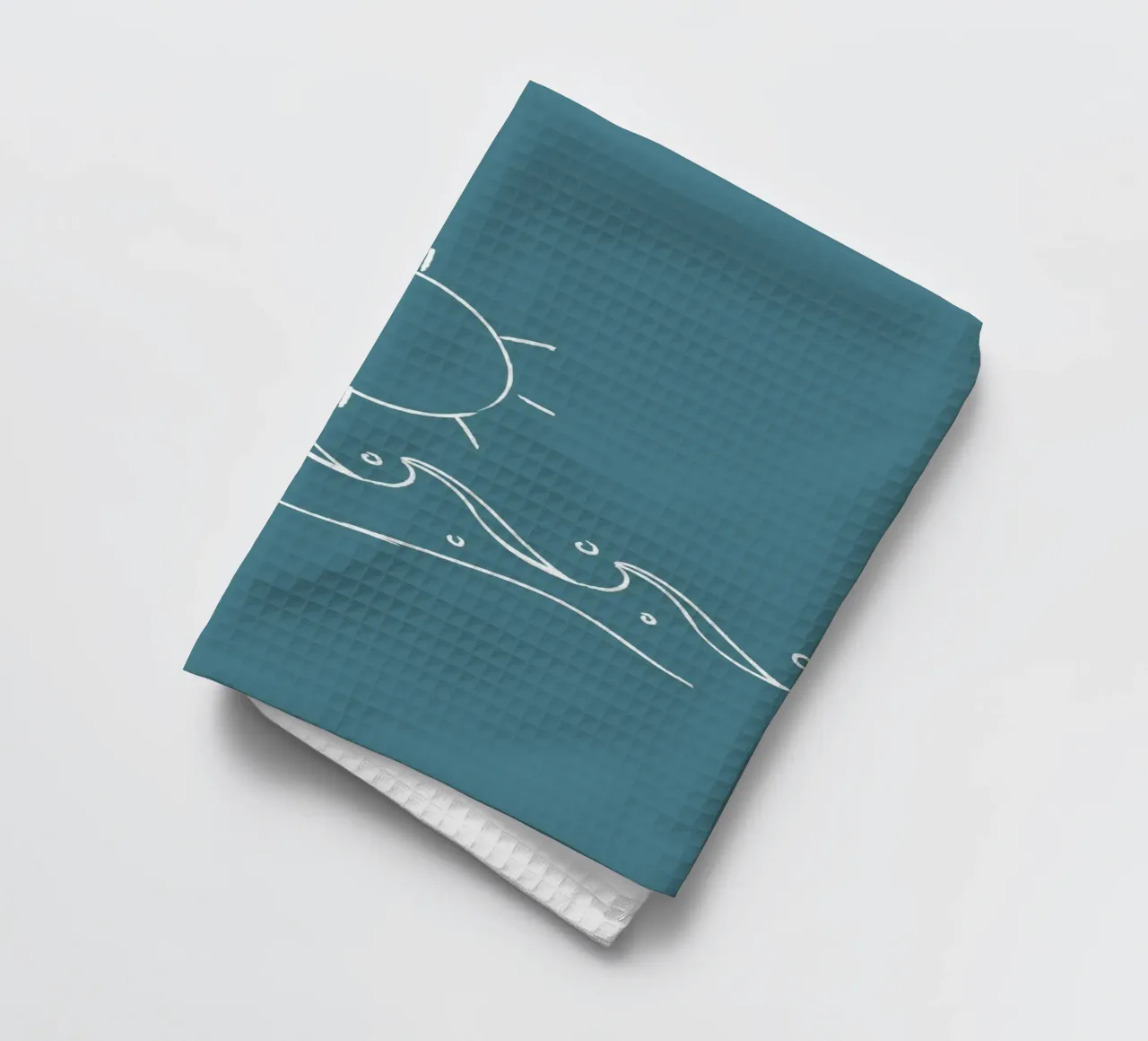 Sun & Waves Line Art Print - Coastal Minimalist, Ocean Decor tea towel by ClubArt