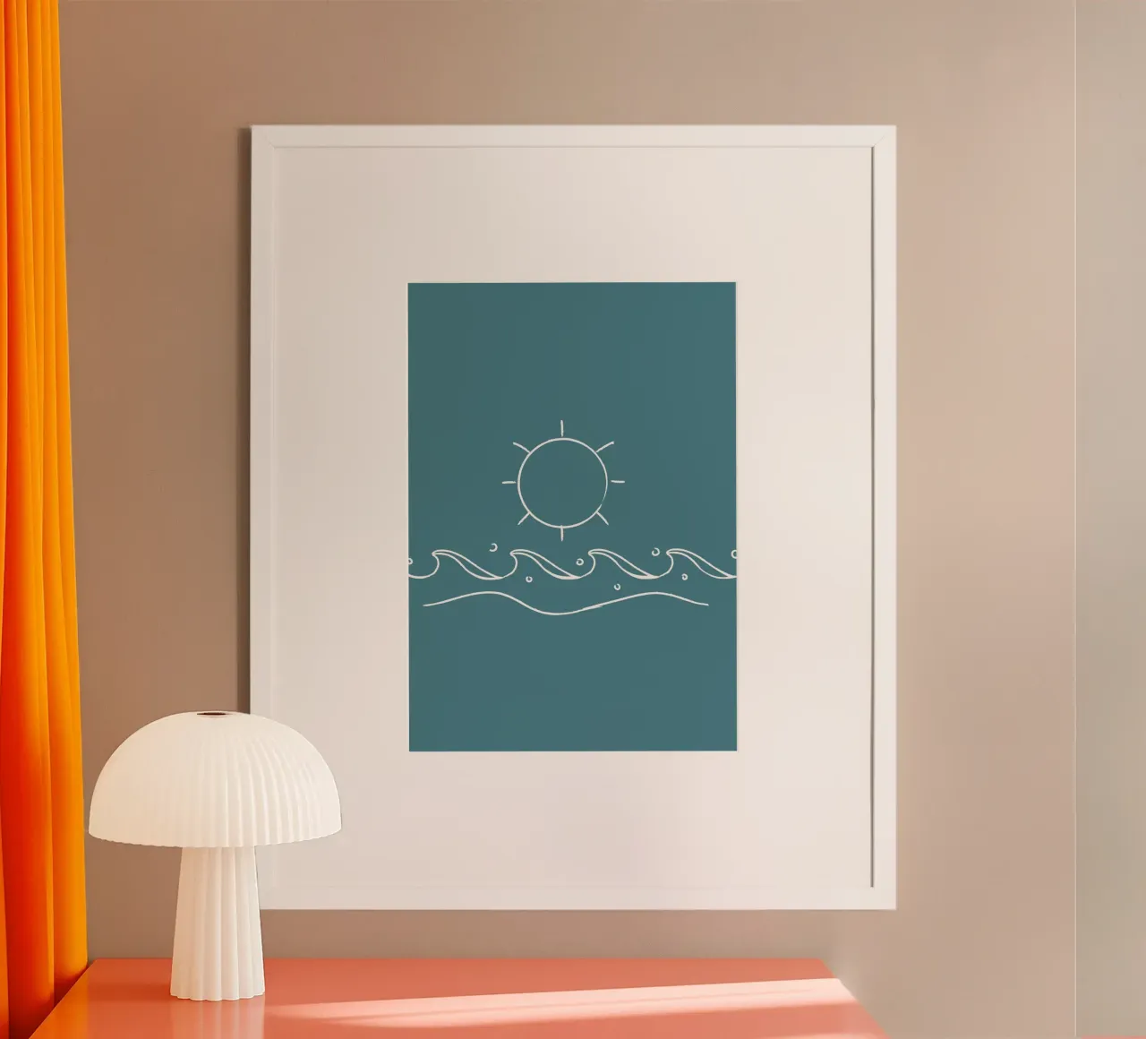 Sun & Waves Line Art Print - Coastal Minimalist, Ocean Decor hahnemühle by ClubArt