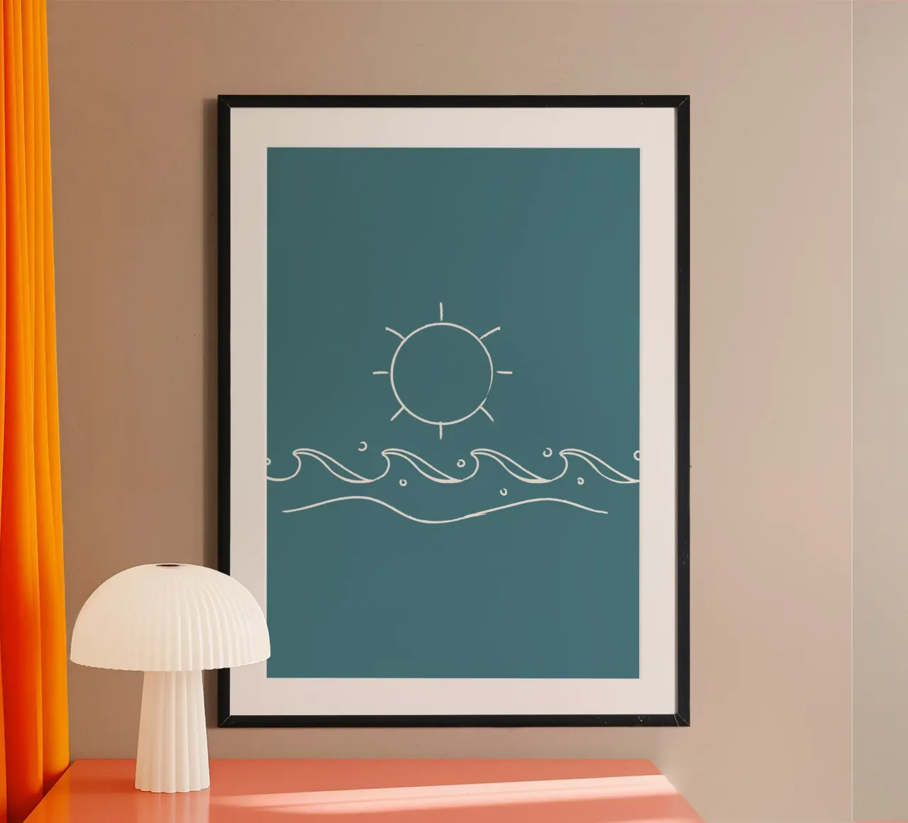Sun & Waves Line Art Print - Coastal Minimalist, Ocean Decor hahnemühle by ClubArt