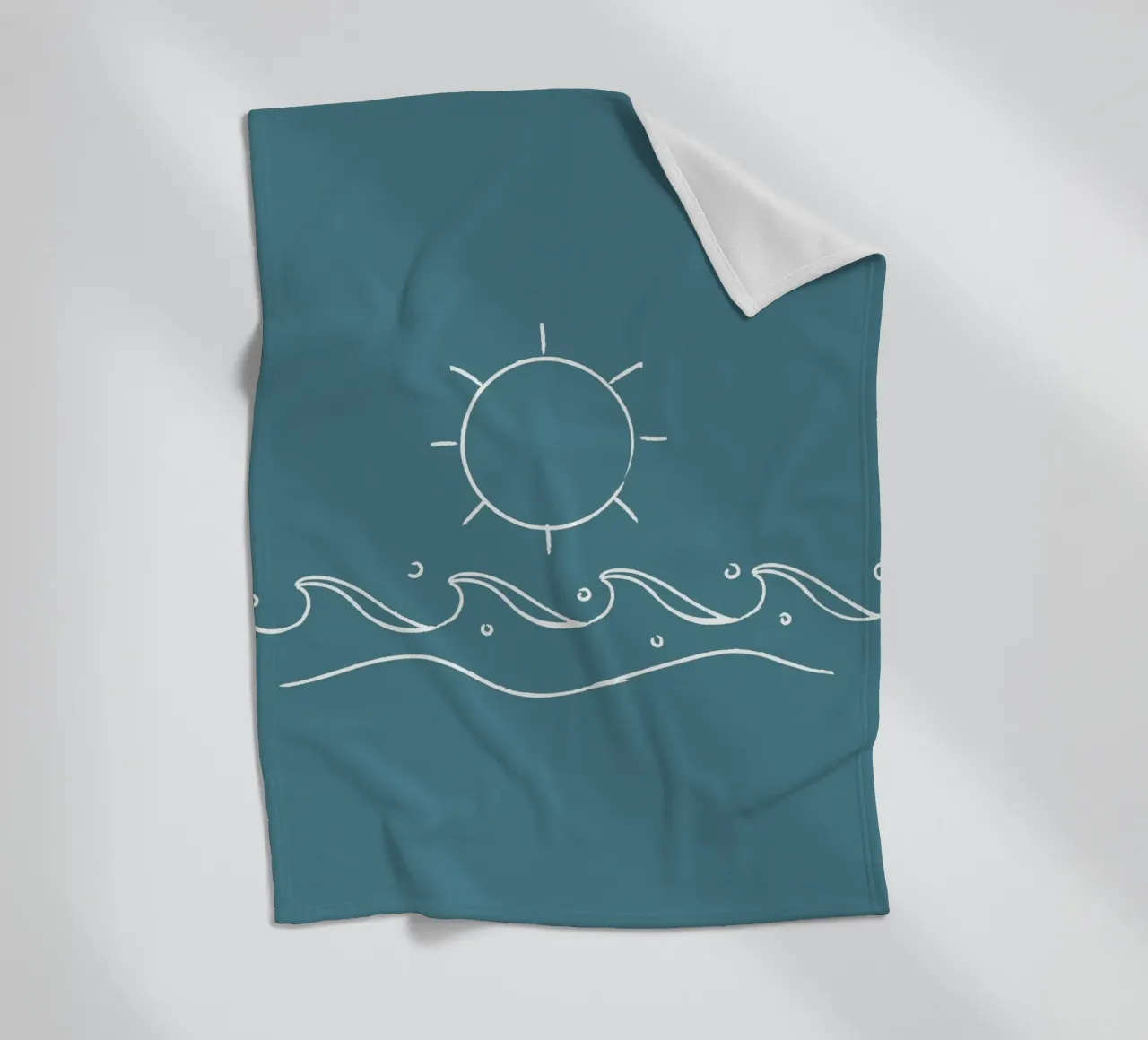 Sun & Waves Line Art Print - Coastal Minimalist, Ocean Decor fleece blanket by ClubArt