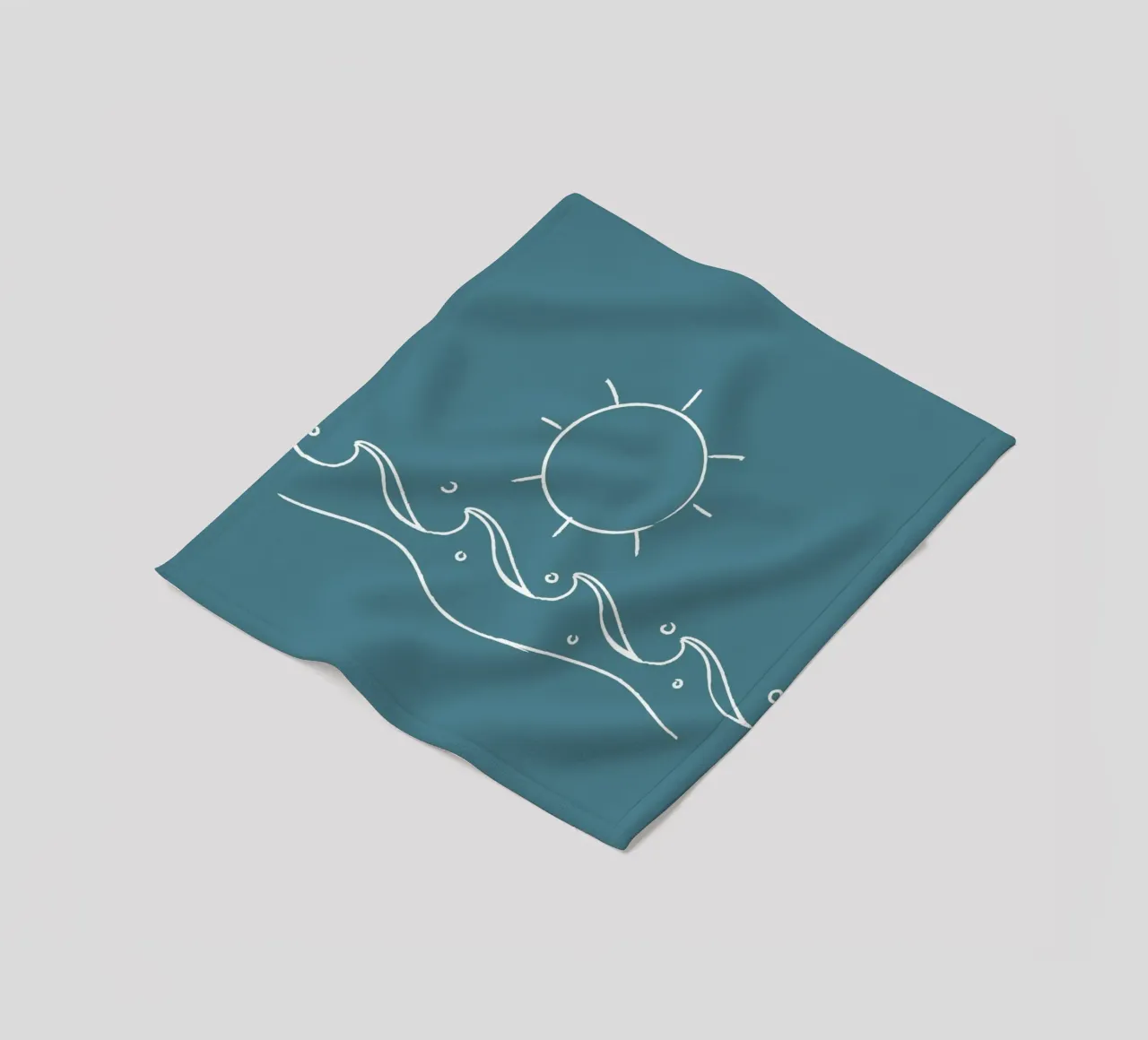 Sun & Waves Line Art Print - Coastal Minimalist, Ocean Decor fleece blanket by ClubArt