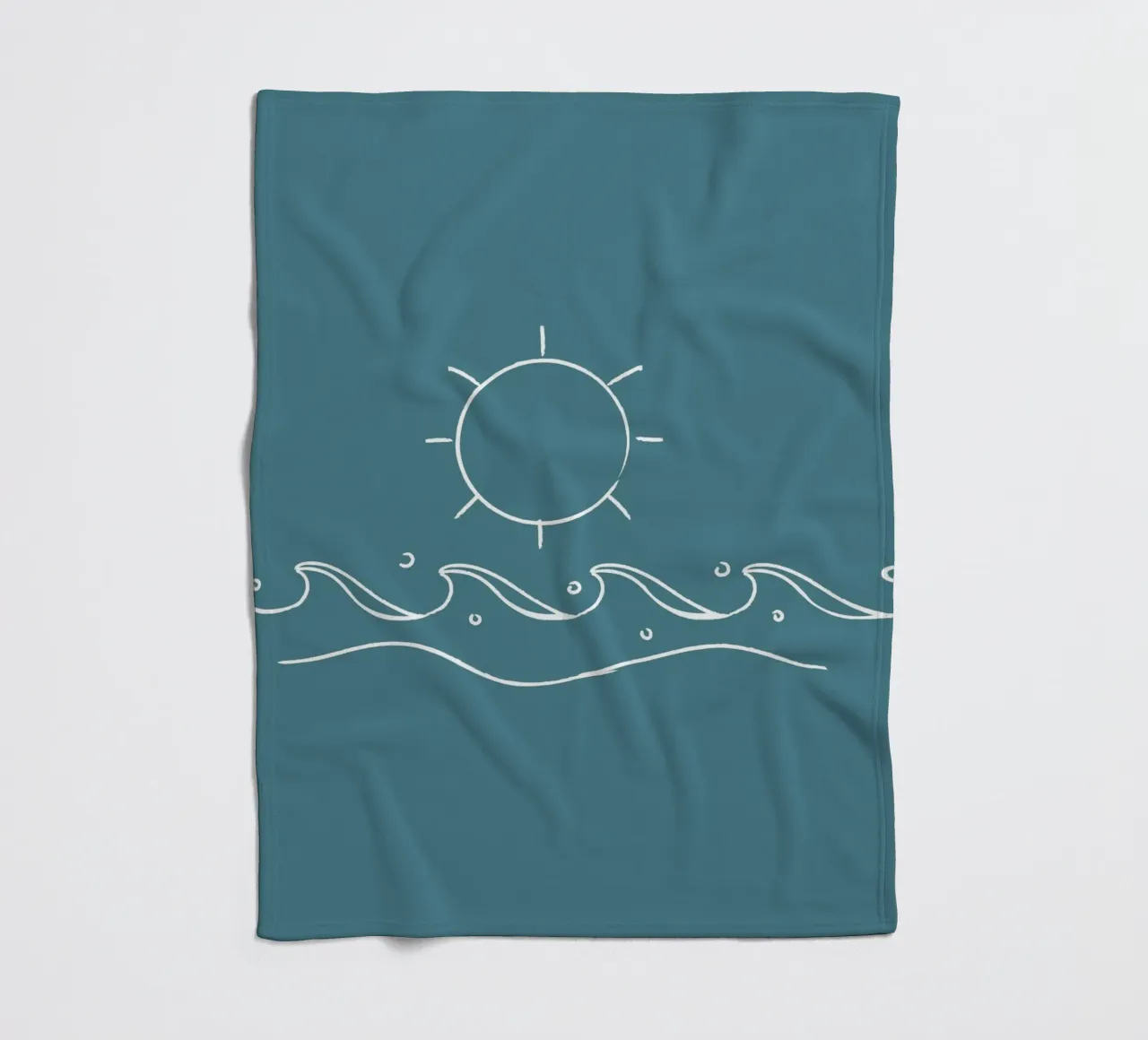 Sun & Waves Line Art Print - Coastal Minimalist, Ocean Decor fleece blanket by ClubArt