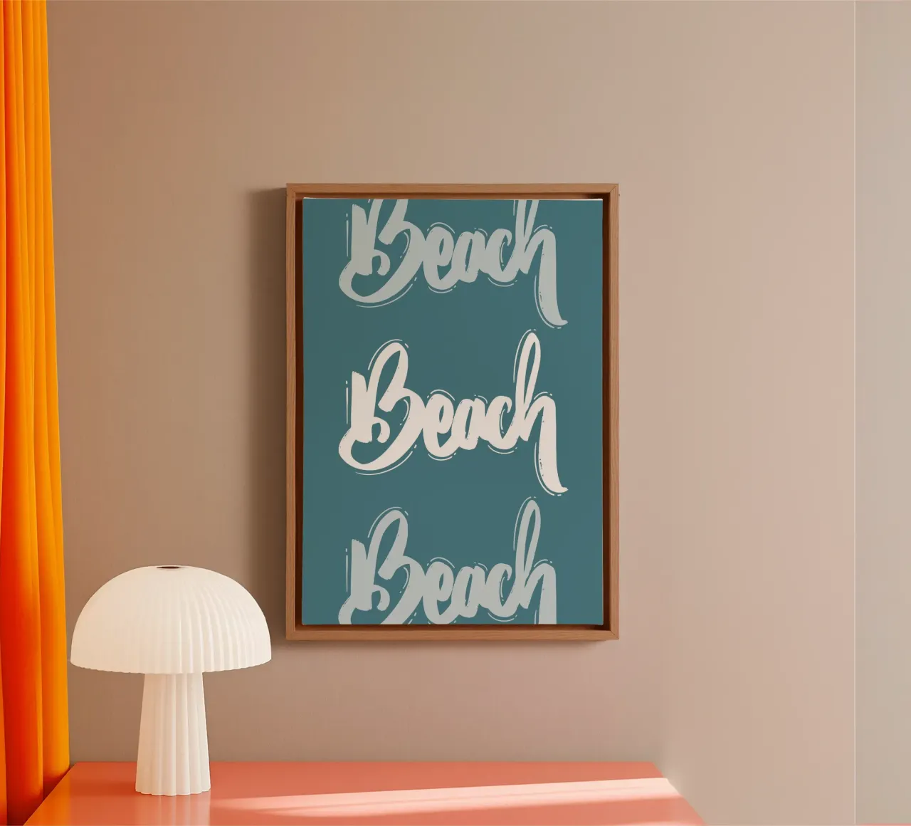 Kalligrafieprint "Strand" - Kustdecor, Summer Vibes-kunst canvas met Baklijst van ClubArt