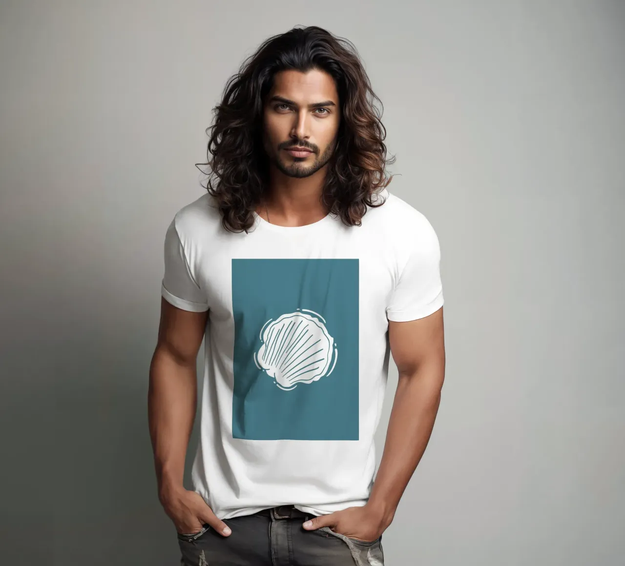 Minimalist Scallop Shell Print - Coastal Line Art, Ocean Dec t-shirt by ClubArt