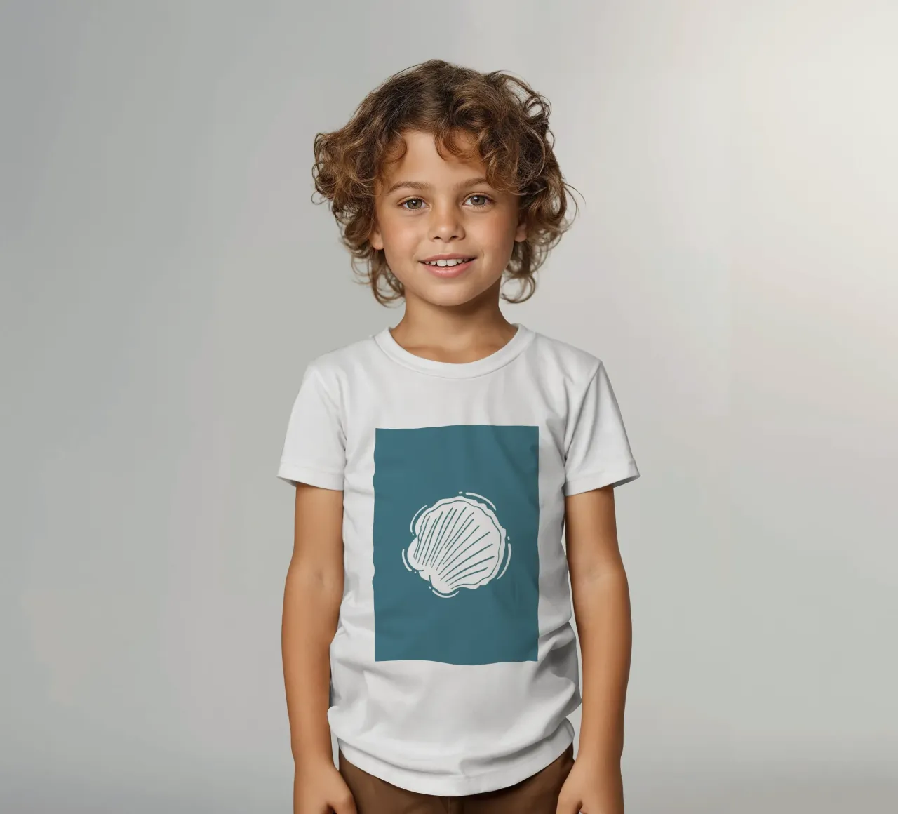 Minimalist Scallop Shell Print - Coastal Line Art, Ocean Dec kids t-shirt by ClubArt