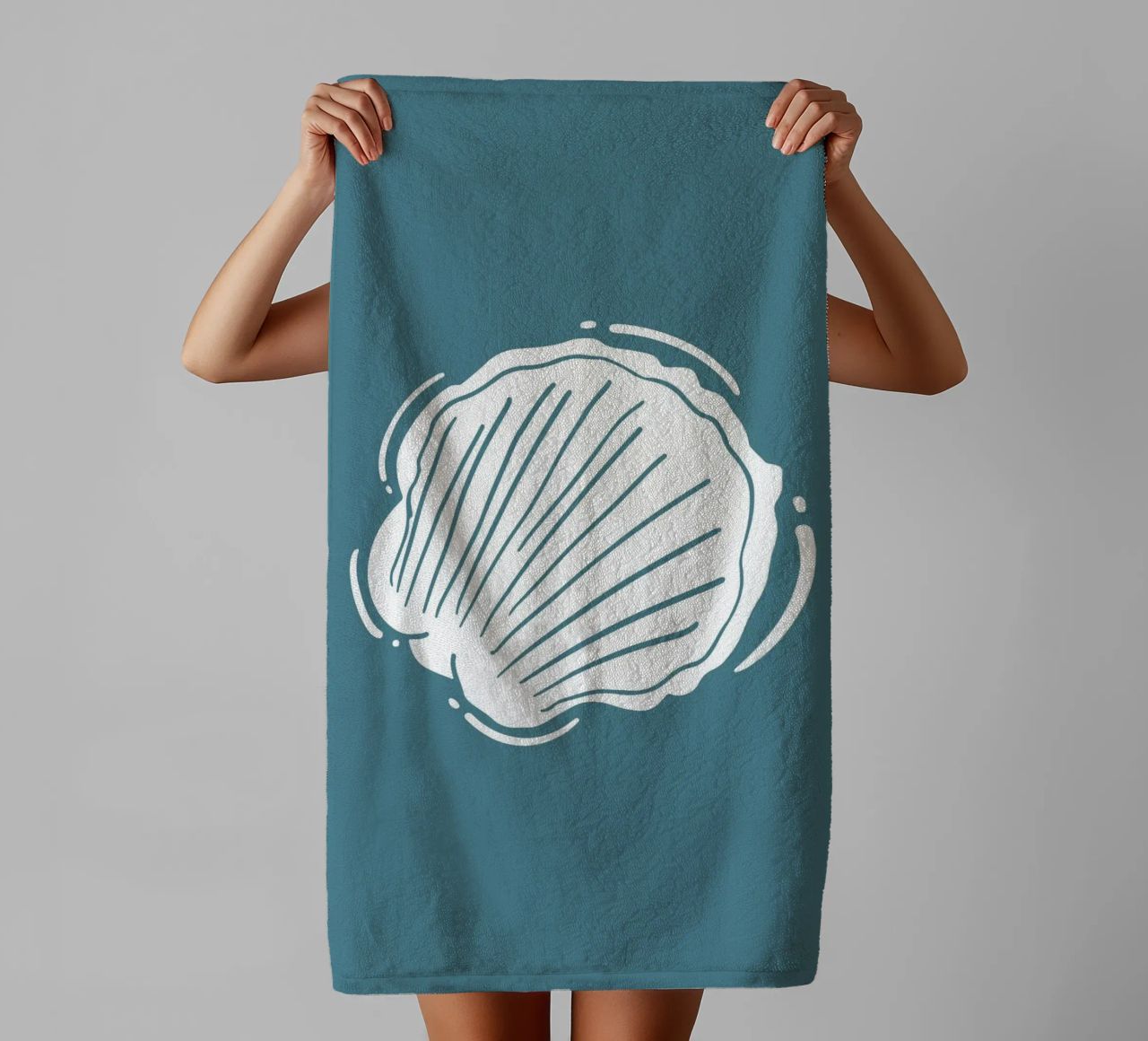 Minimalist Scallop Shell Print - Coastal Line Art, Ocean Dec towel by ClubArt
