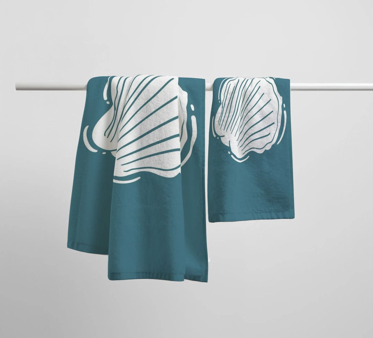 Minimalist Scallop Shell Print - Coastal Line Art, Ocean Dec towel by ClubArt