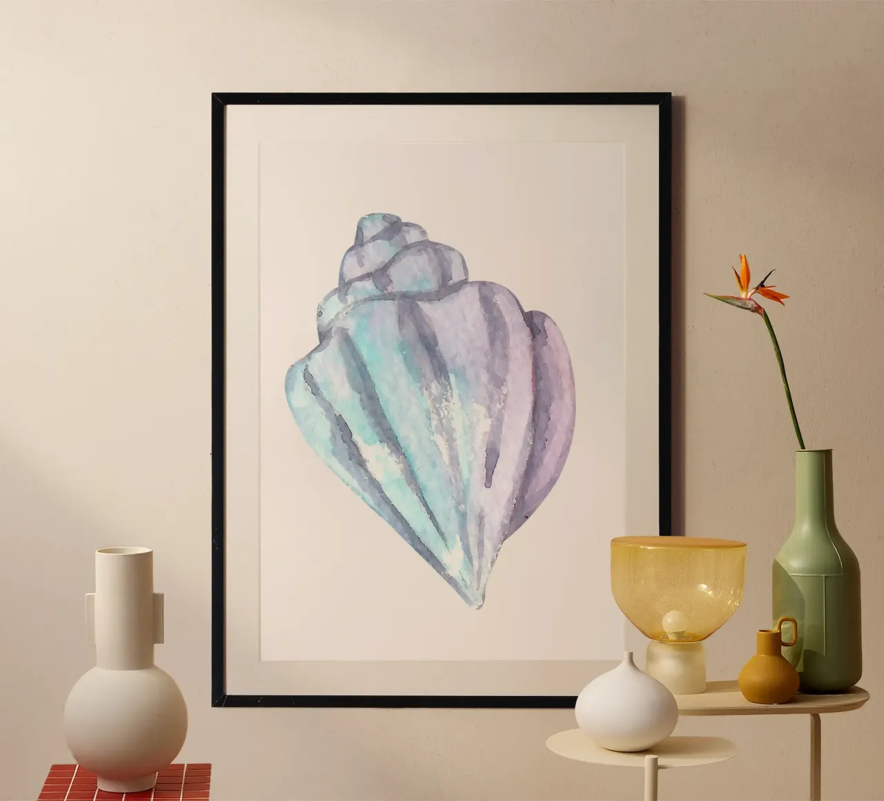 Pastel Zeeschelp Aquarel - Kustkunst, Zeemeermin-decor hahnemühle van ClubArt