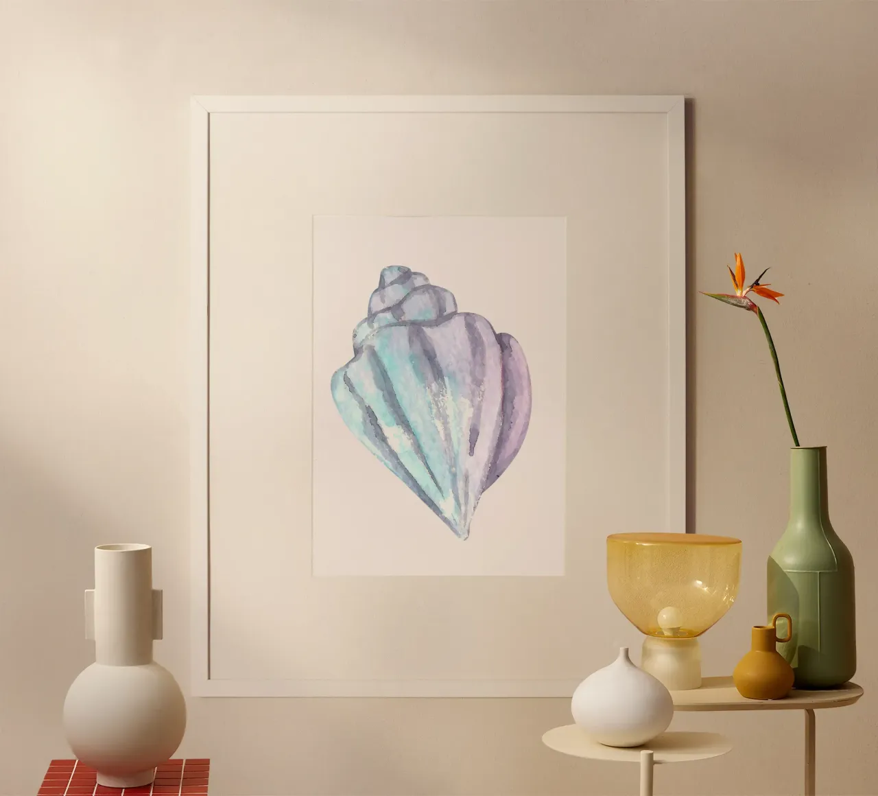 Pastel Zeeschelp Aquarel - Kustkunst, Zeemeermin-decor hahnemühle van ClubArt
