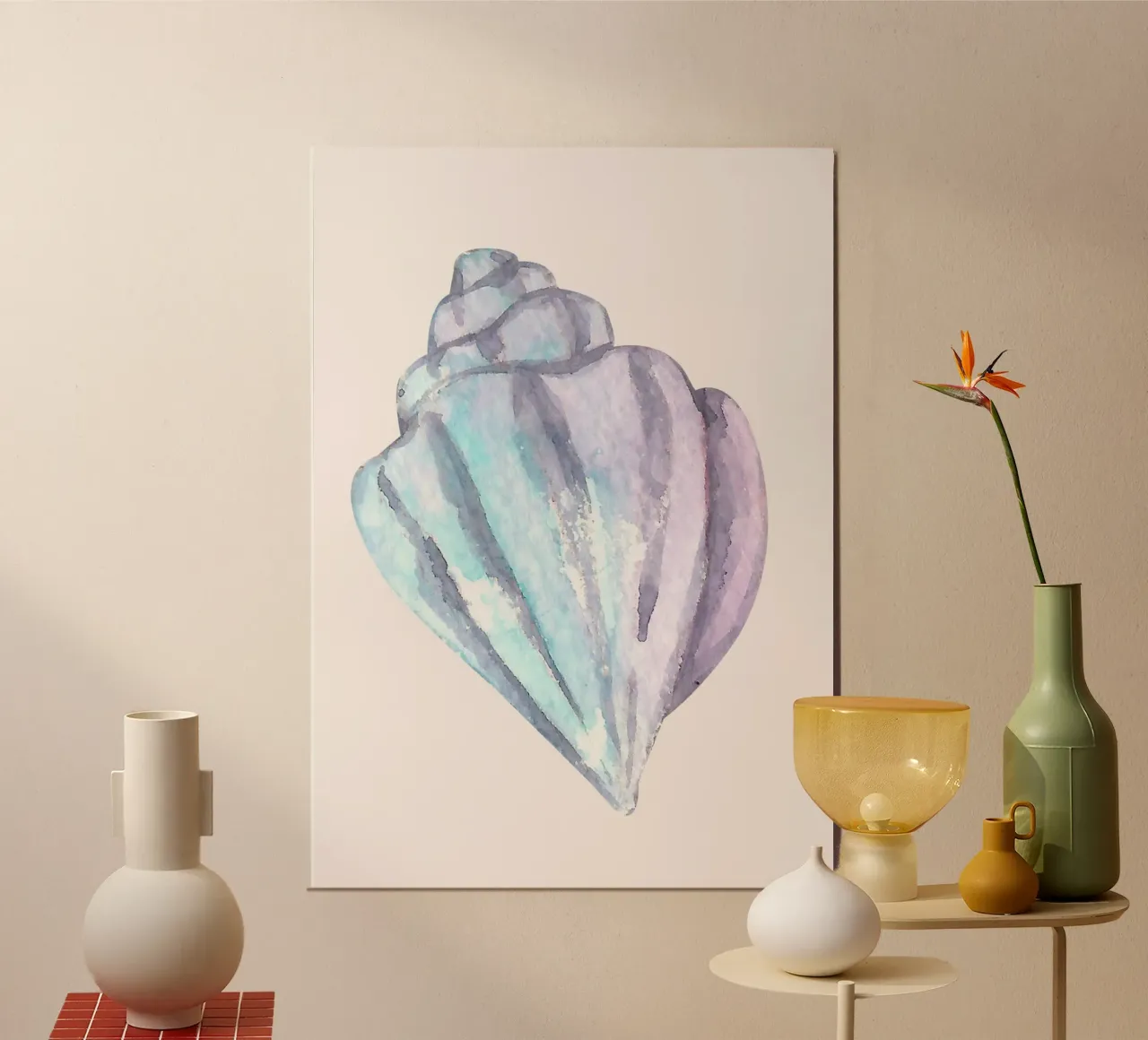 Pastel Zeeschelp Aquarel - Kustkunst, Zeemeermin-decor hahnemühle van ClubArt