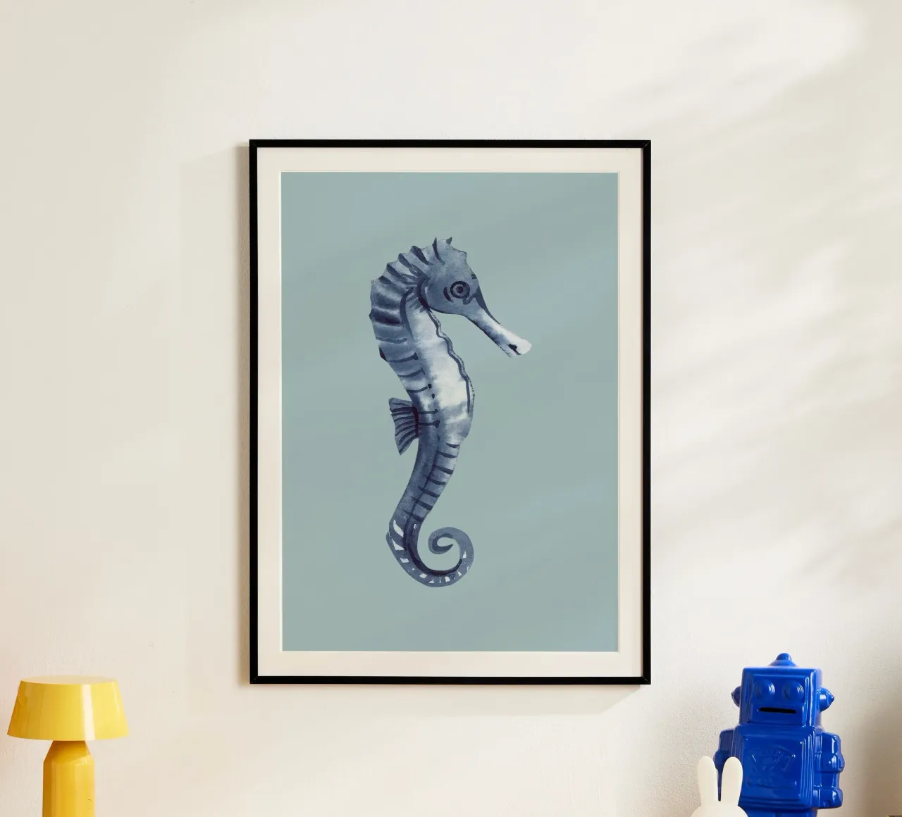 Indigo Seahorse Watercolor - Coastal Art, Modern Marine Deco poster by ClubArt