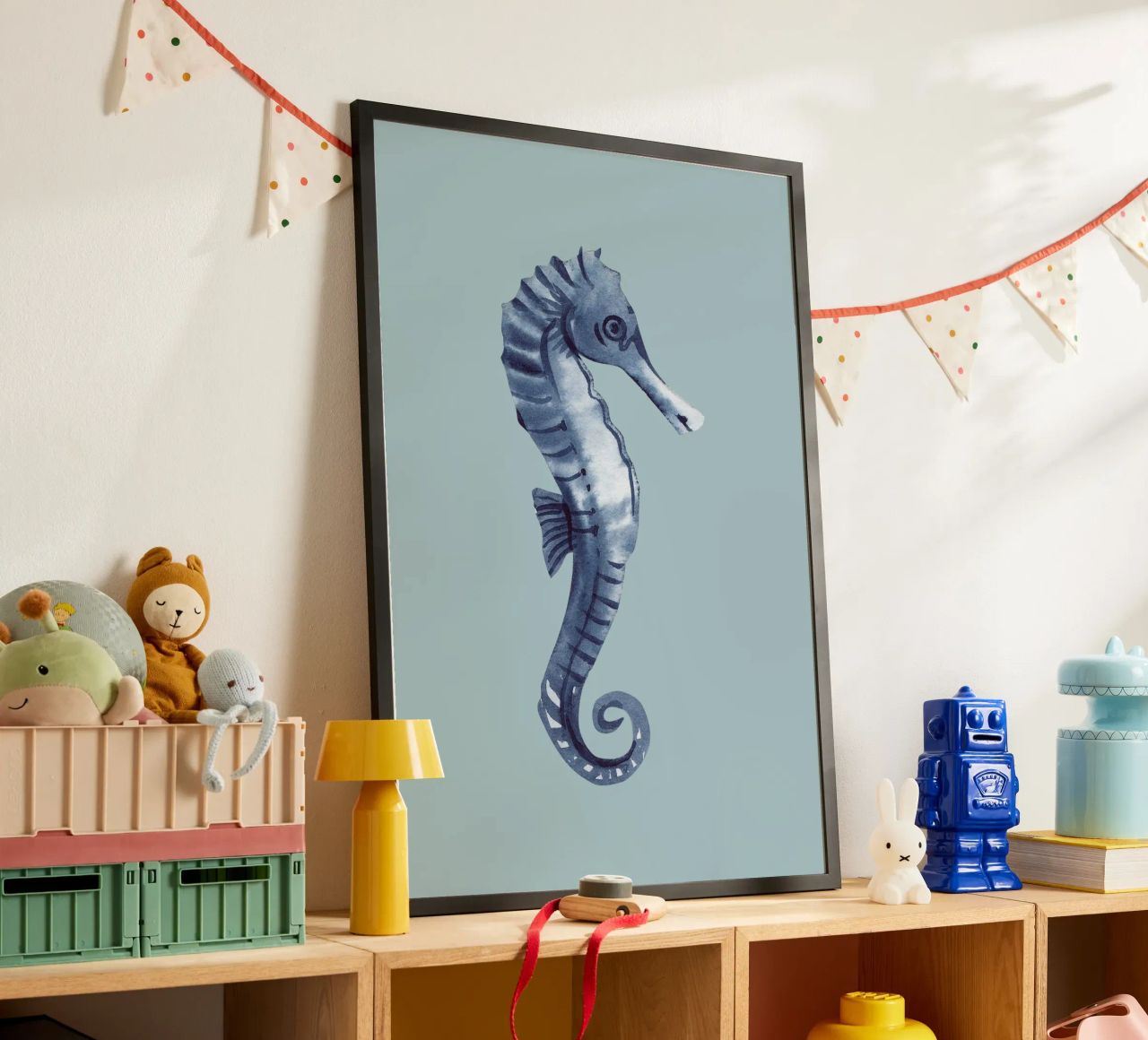Indigo Seahorse Watercolor - Coastal Art, Modern Marine Deco poster by ClubArt