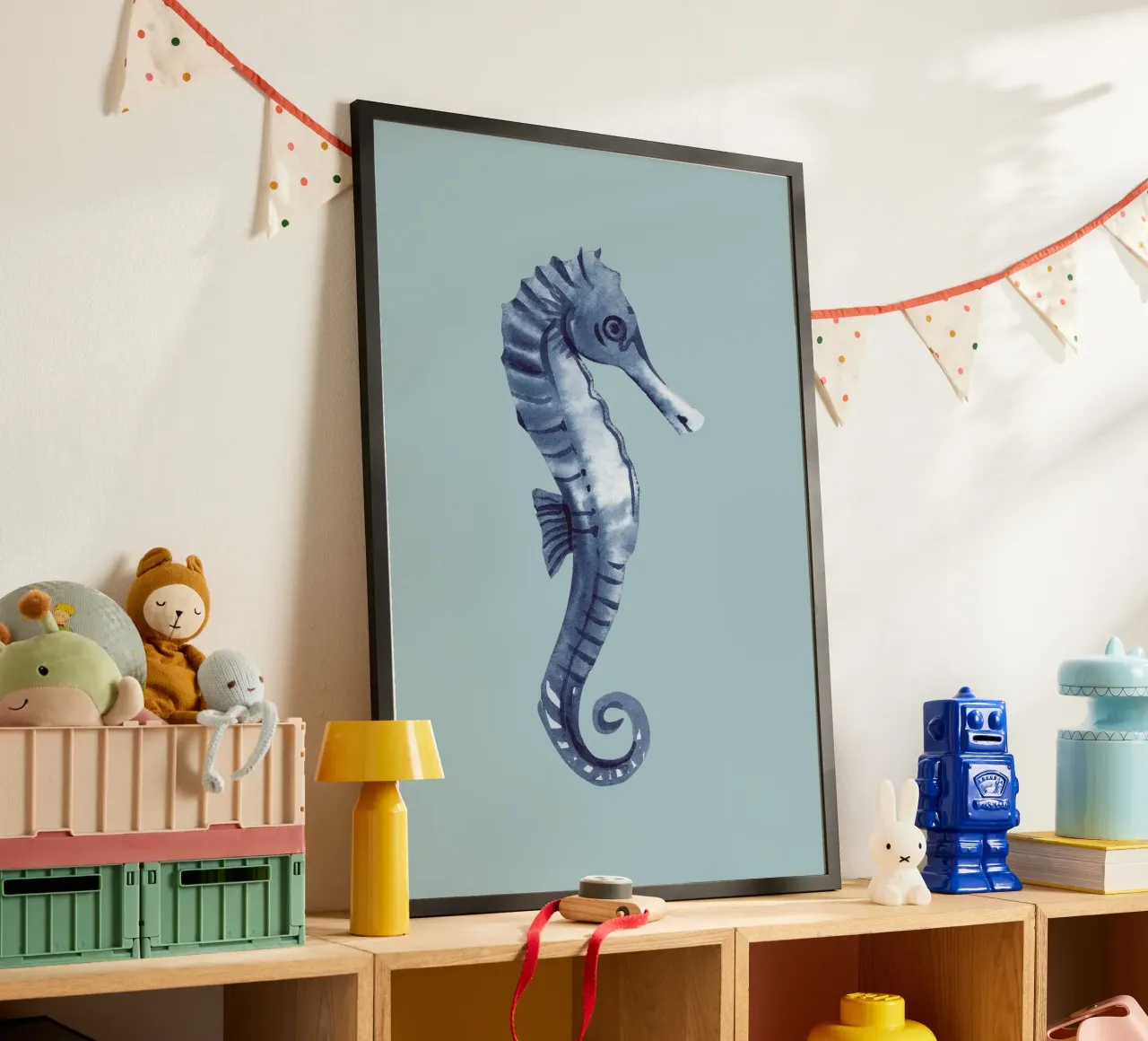 Indigo Seahorse Watercolor - Coastal Art, Modern Marine Deco poster by ClubArt