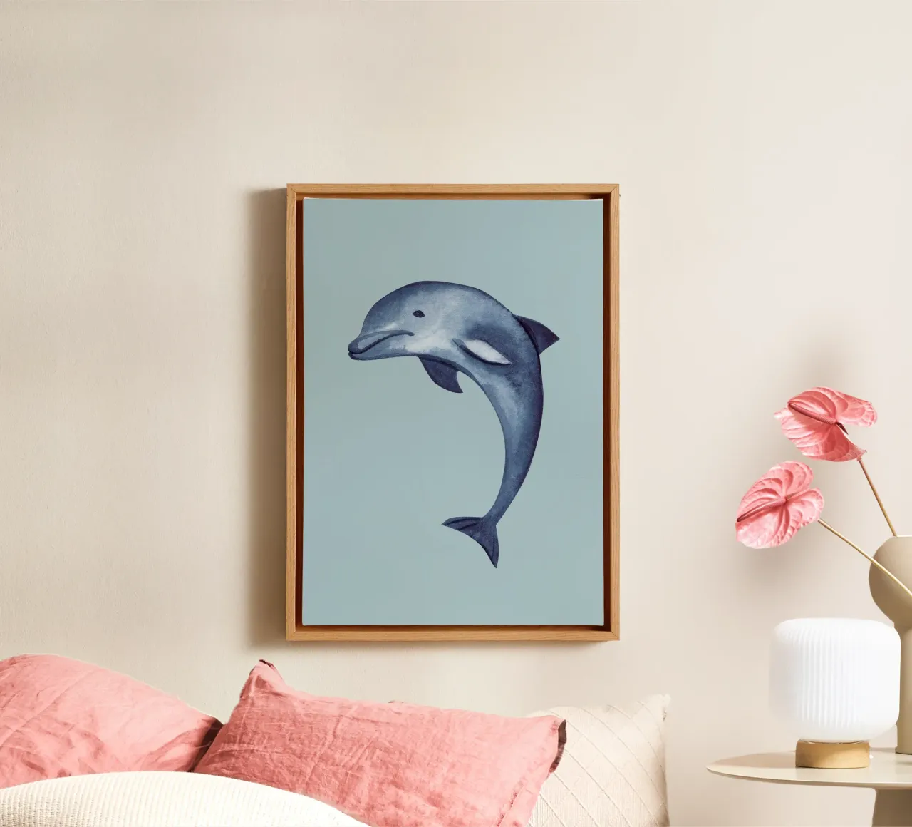 Springender Delphin Aquarell - Ozean Kunst, Küsten Marine Dekoration Leinwand von ClubArt